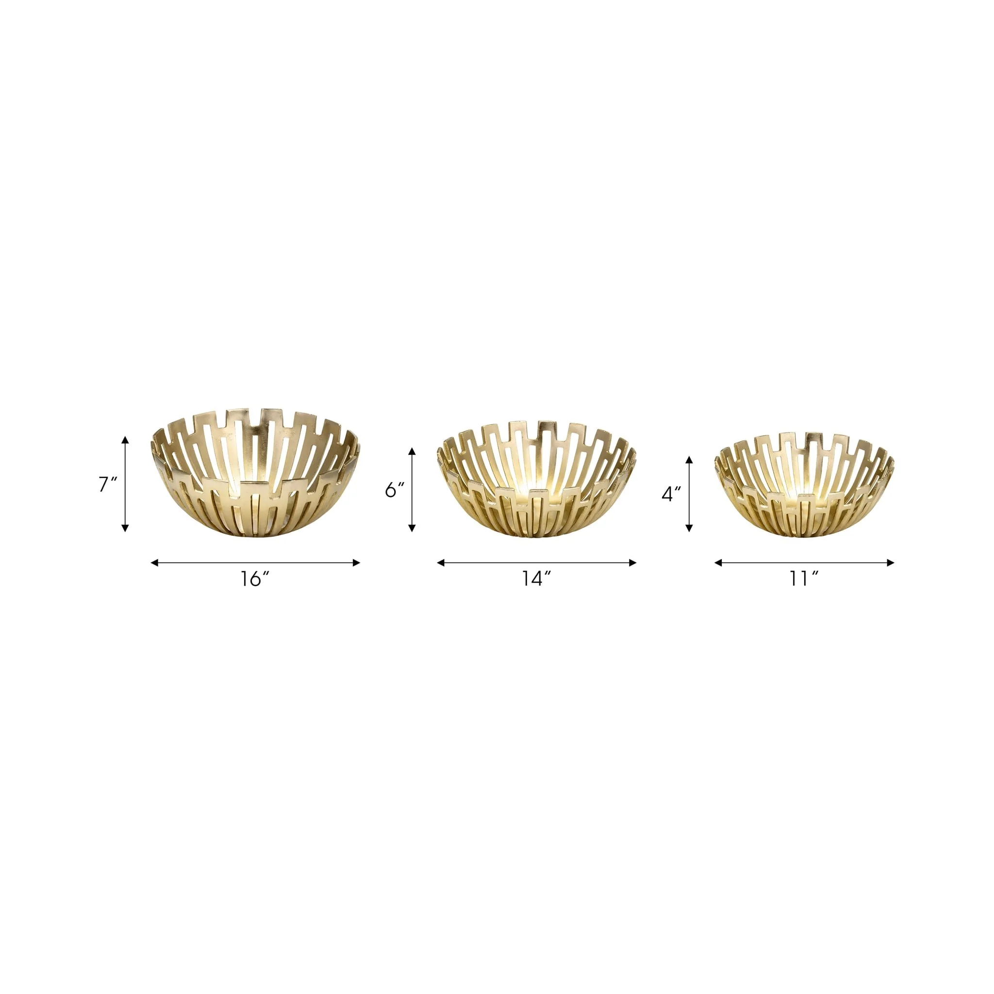 Metal, S/3 11/14/16" Geometric Bowls, Gold - Image 8