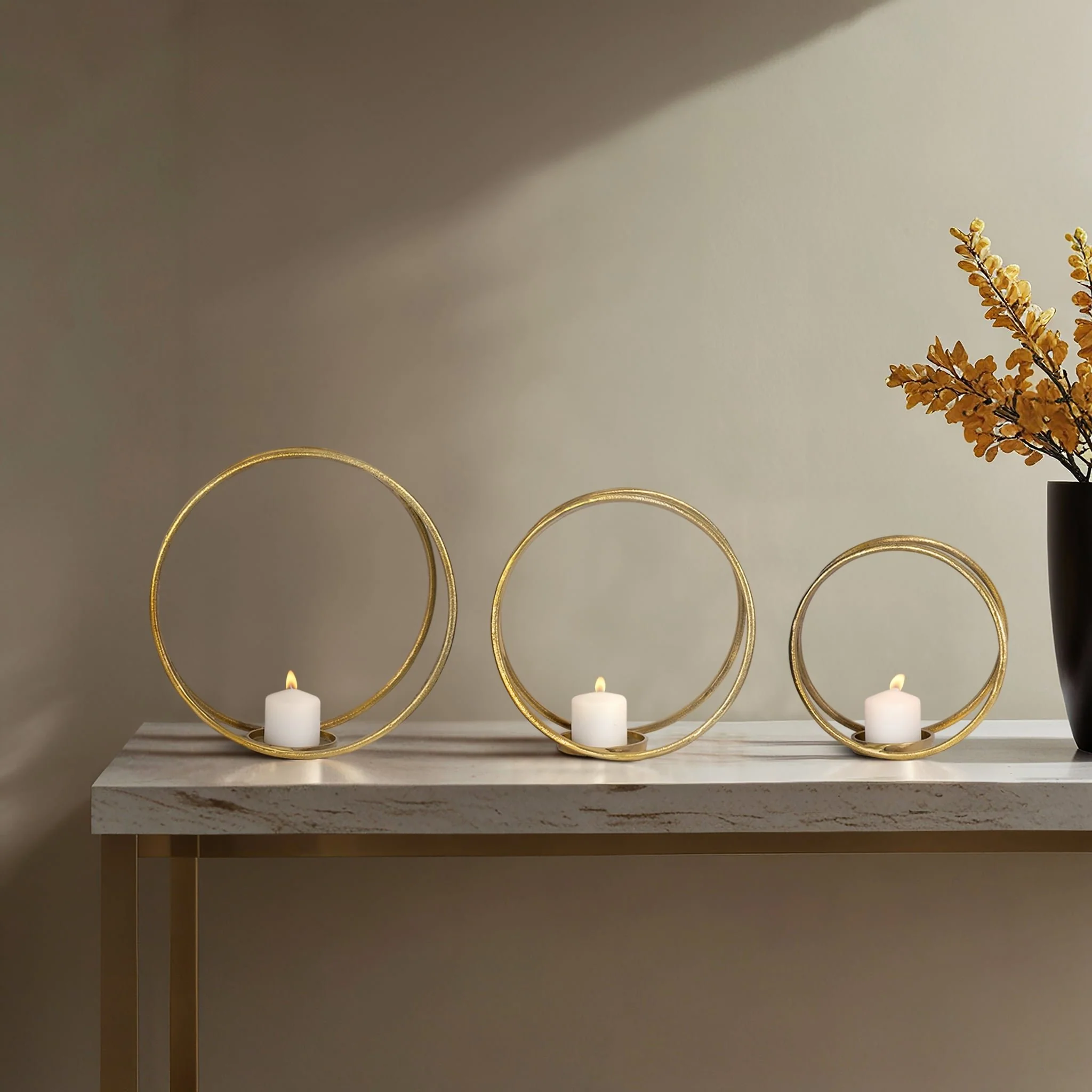 Metal,s/3 12/14/16"h,double Ring Candle Holder,gol - Image 11