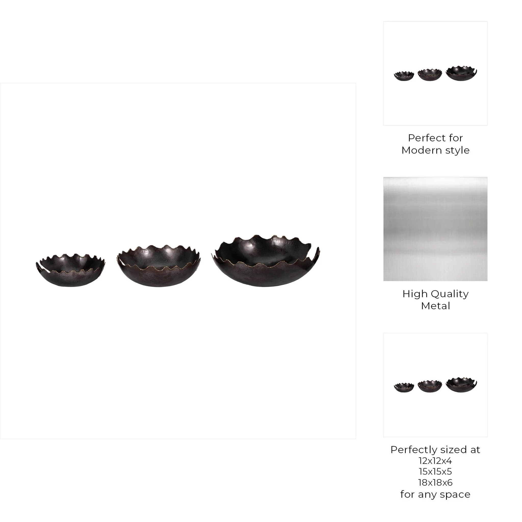 Metal S/3 12/15/18" Chipped Bowls, Black - Image 10