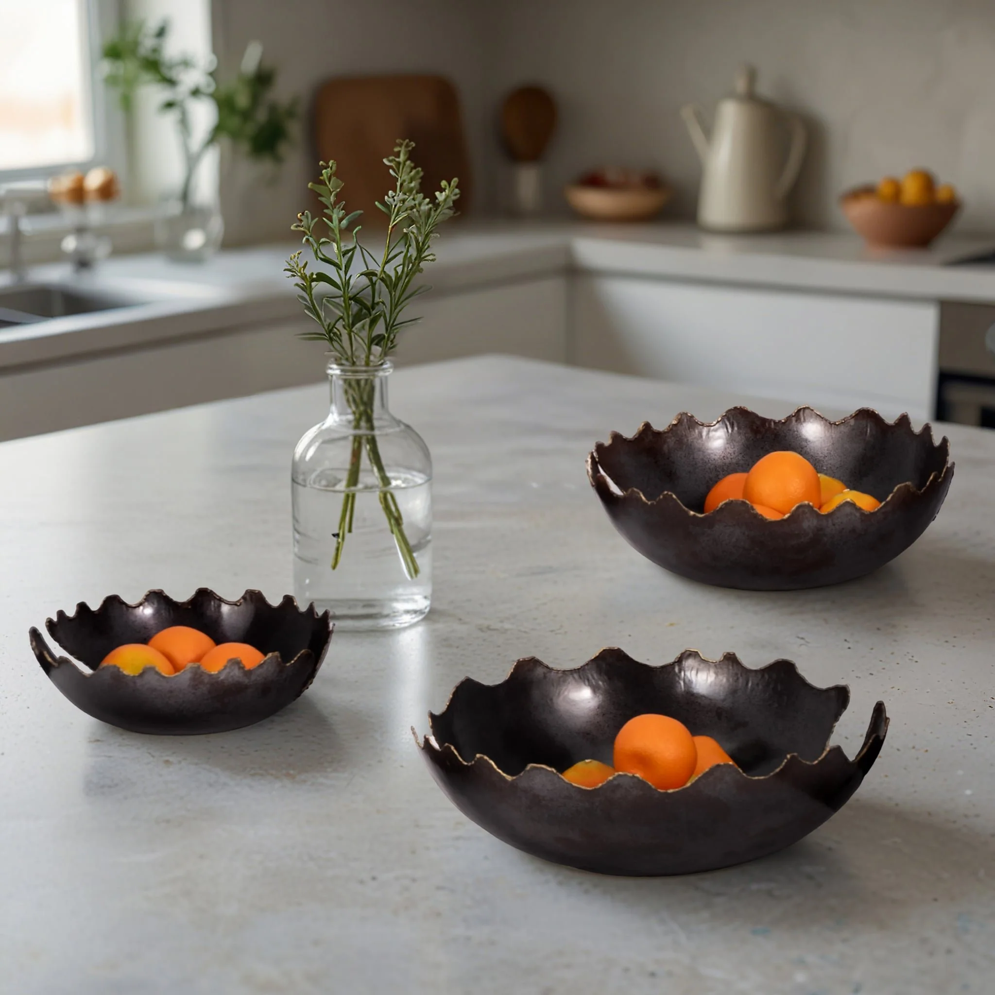 Metal S/3 12/15/18" Chipped Bowls, Black - Image 11