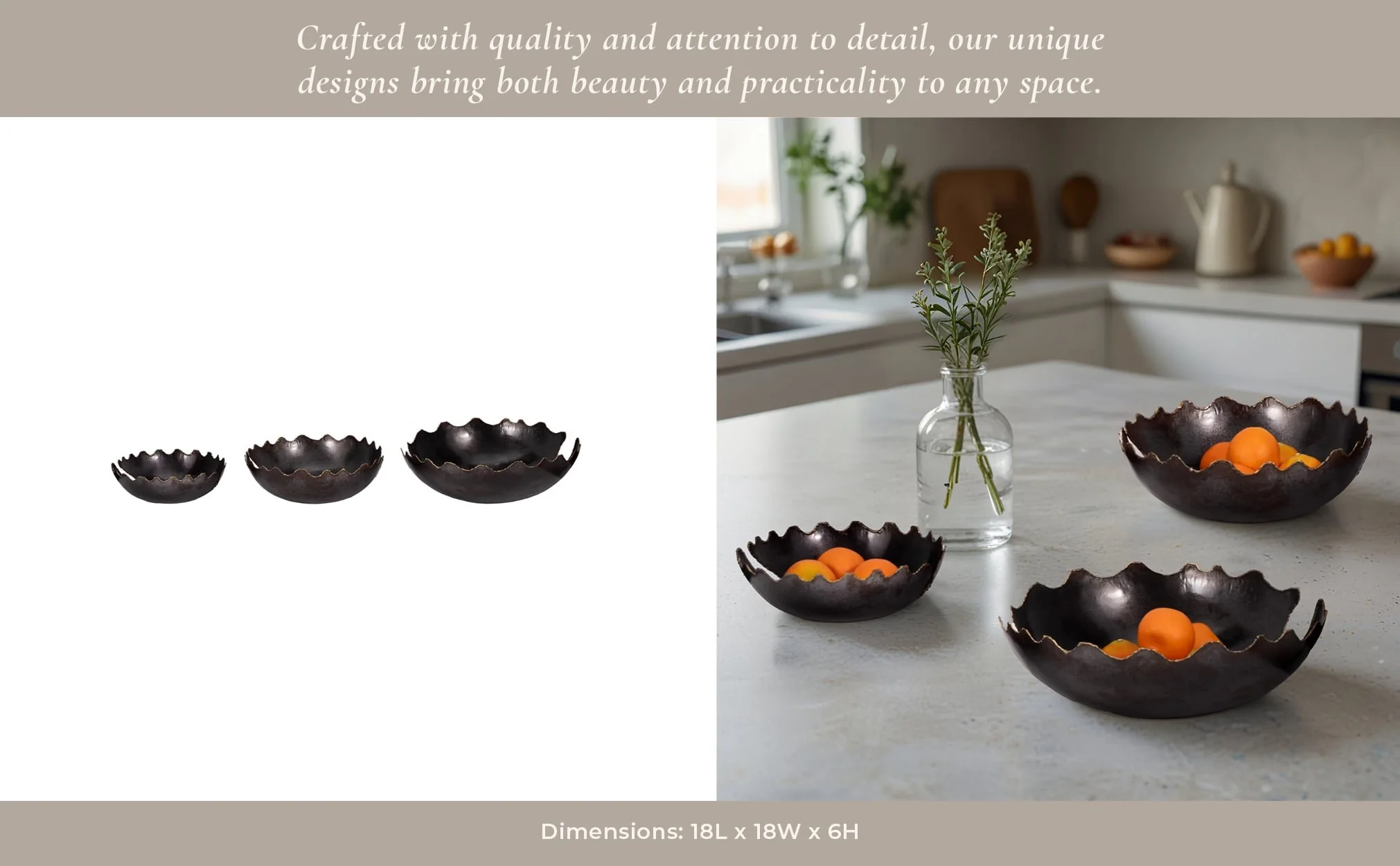 Metal S/3 12/15/18" Chipped Bowls, Black - Image 12