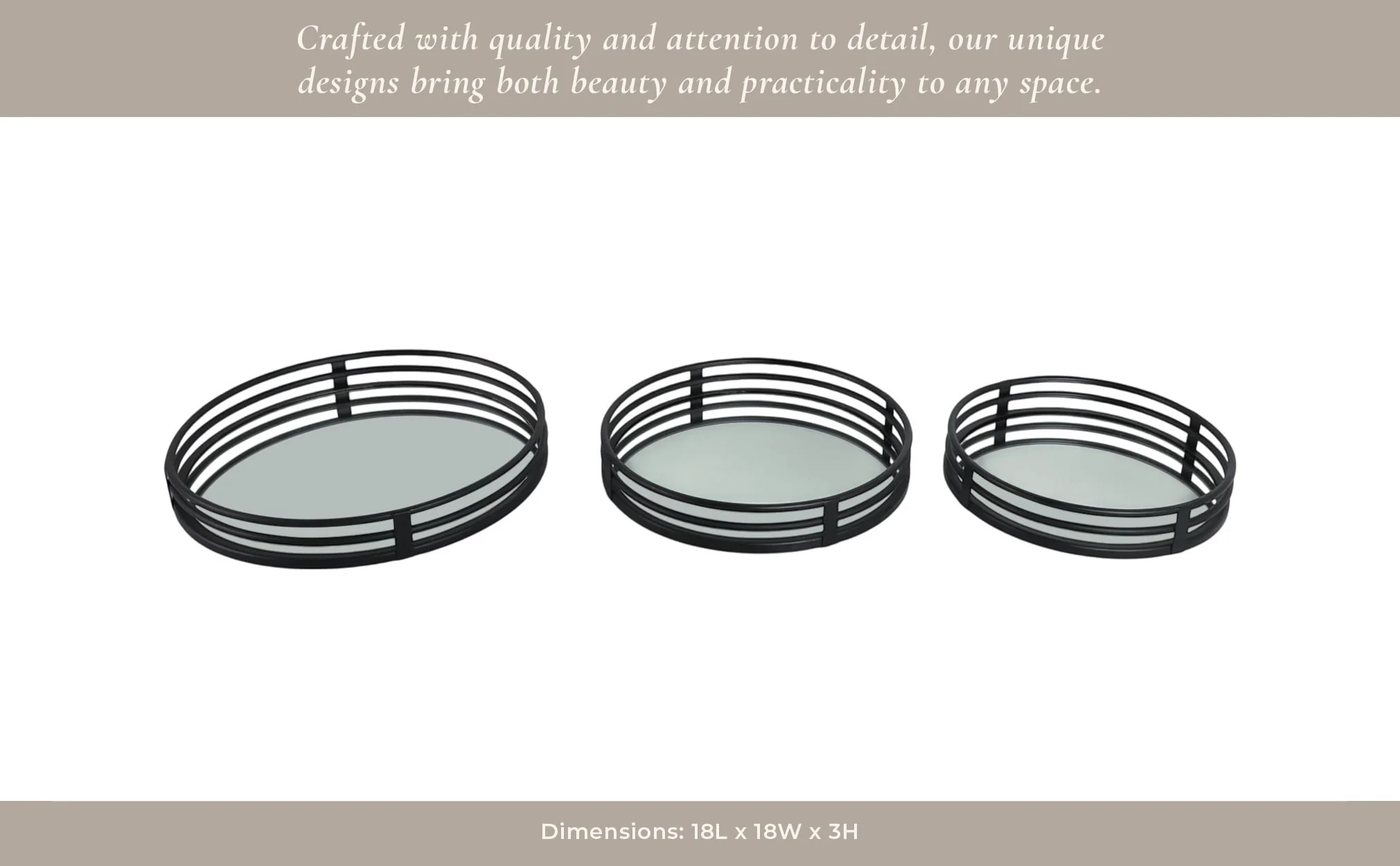 Metal, S/3 14/16/18" Round Mirrored Trays, Black - Image 15