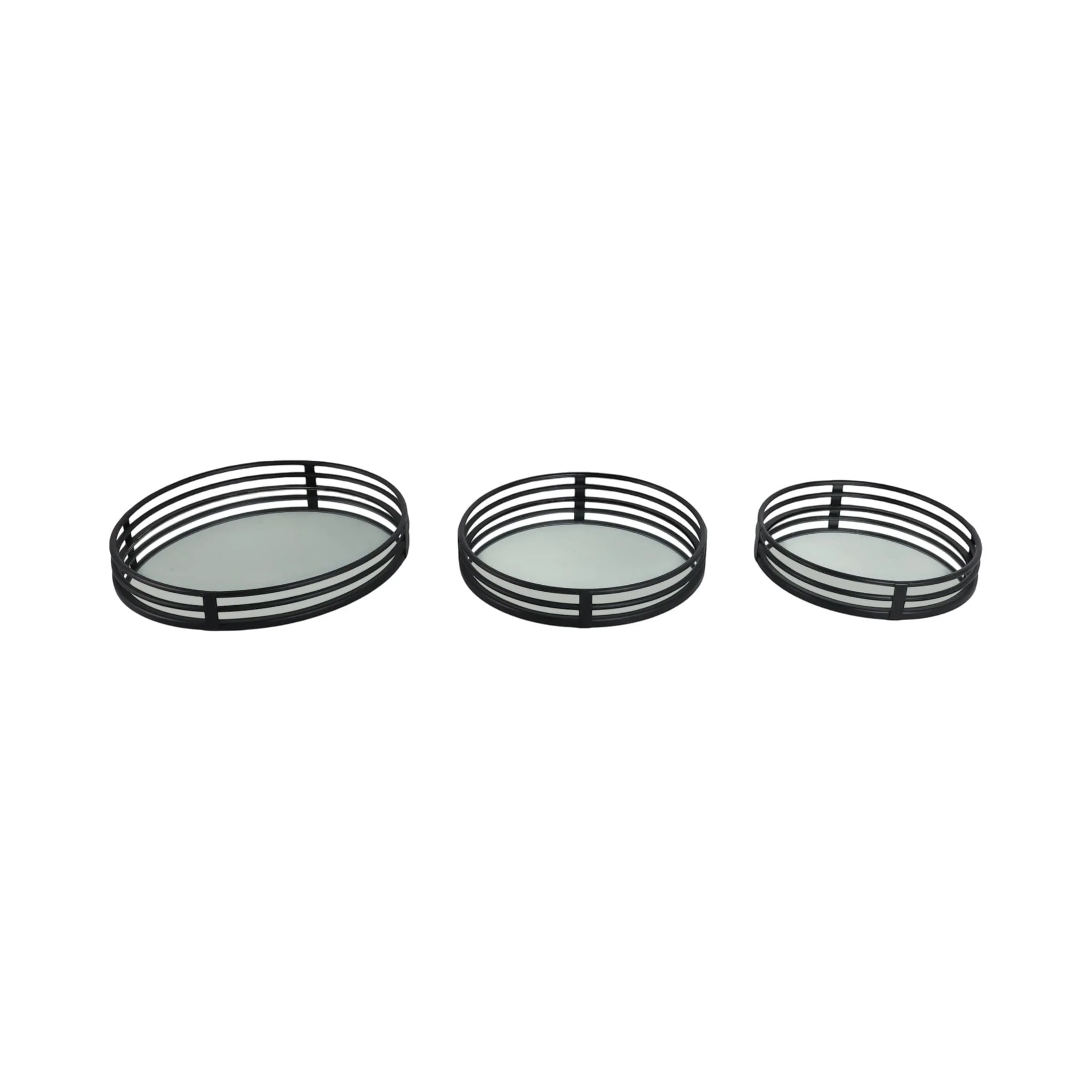 Metal, S/3 14/16/18" Round Mirrored Trays, Black - Image 3