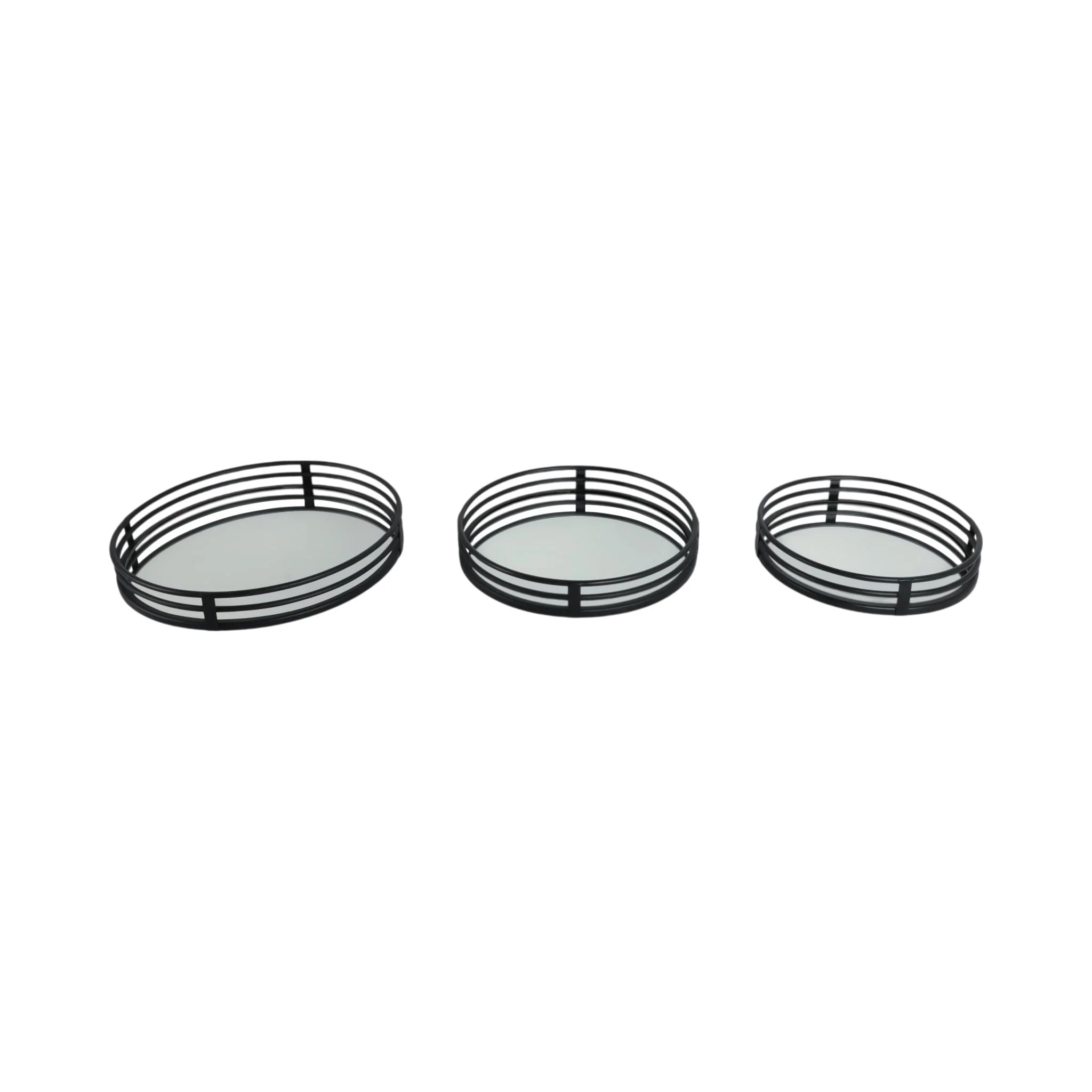 Metal, S/3 14/16/18" Round Mirrored Trays, Black - Image 4
