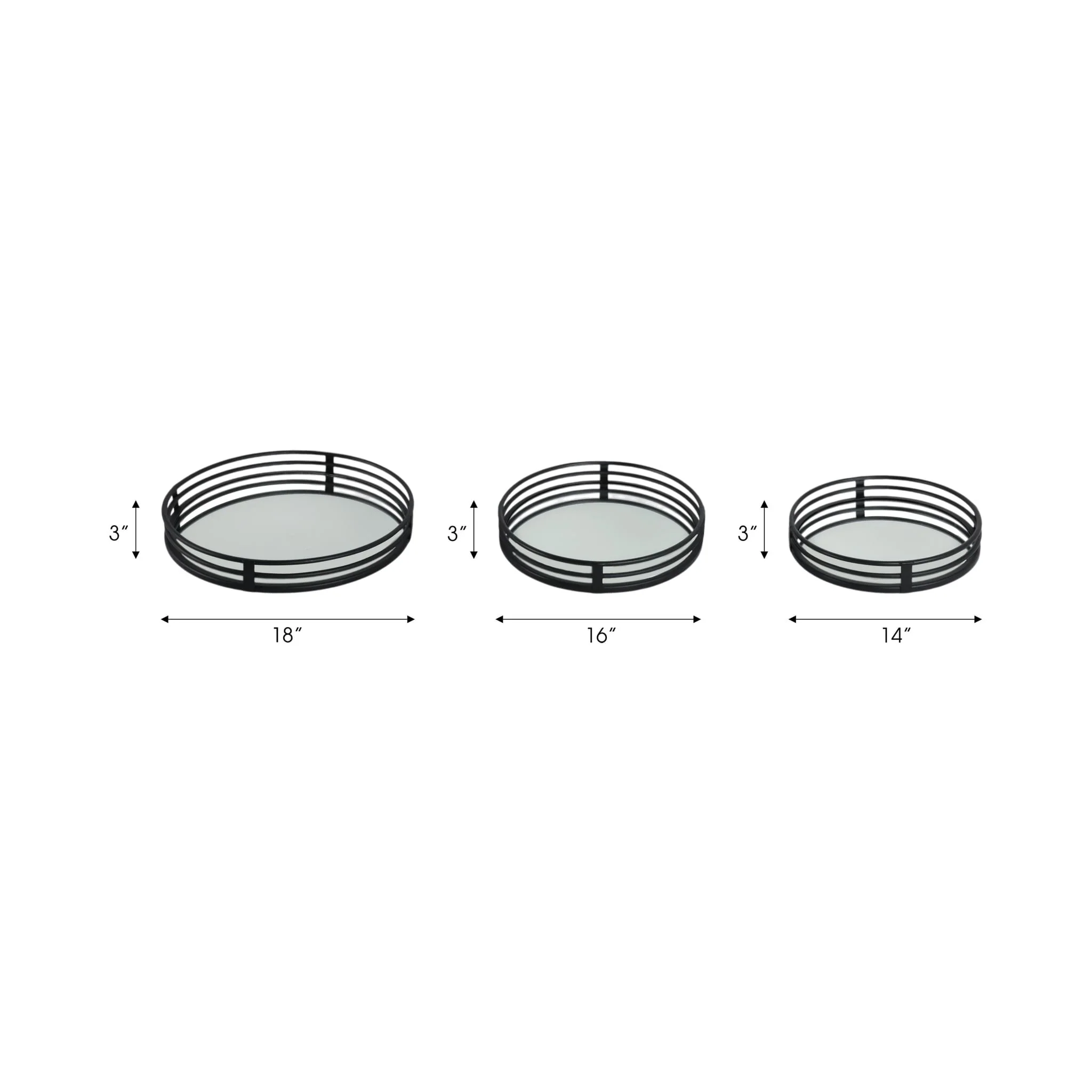 Metal, S/3 14/16/18" Round Mirrored Trays, Black - Image 8