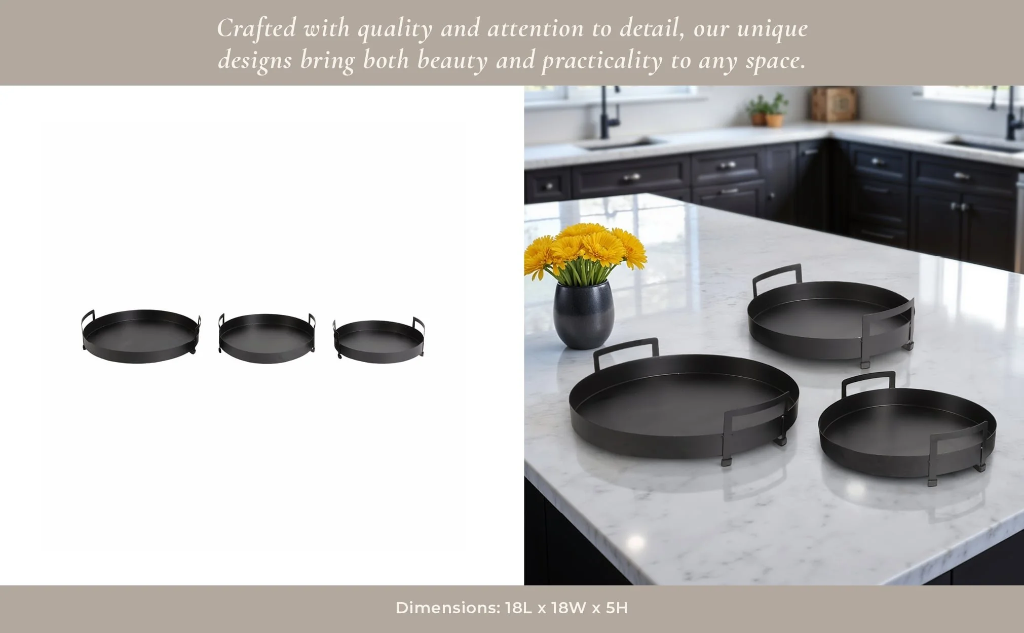 Metal, S/3 15/17/18" Tray With Handles, Black - Image 10