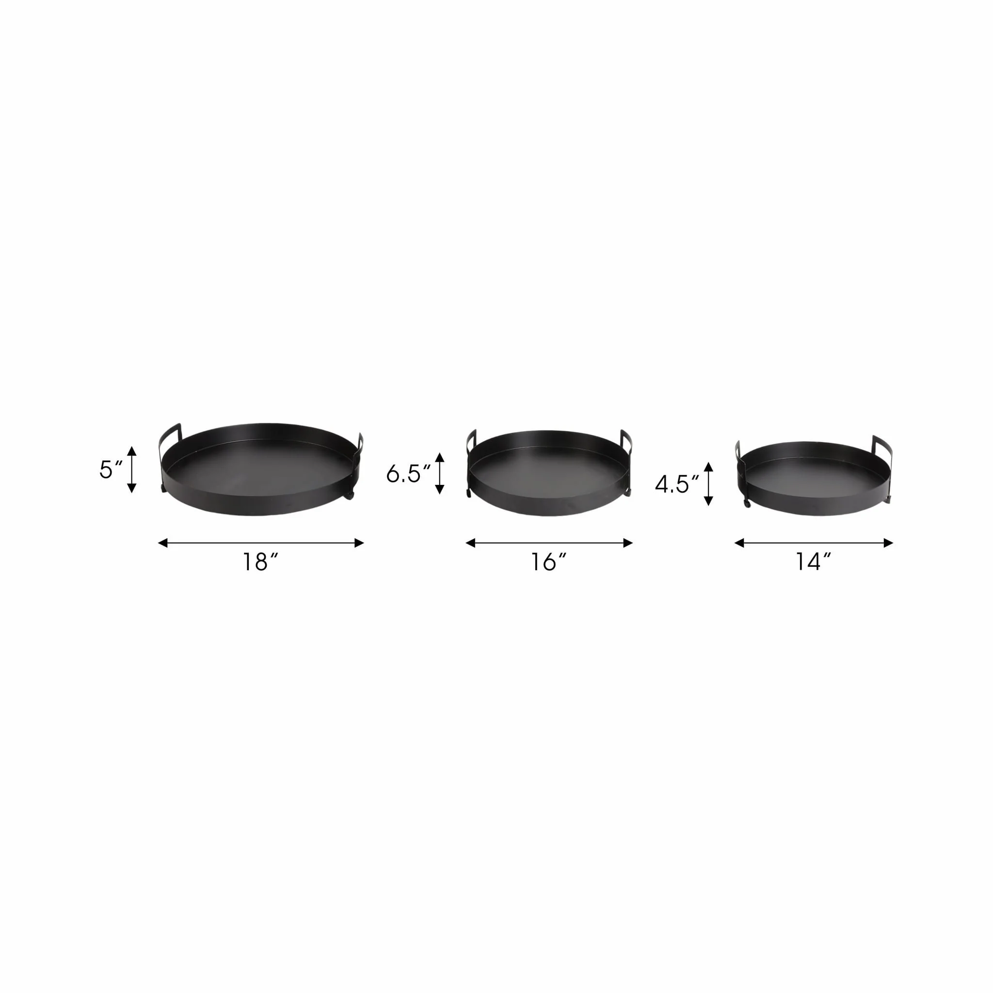 Metal, S/3 15/17/18" Tray With Handles, Black - Image 7
