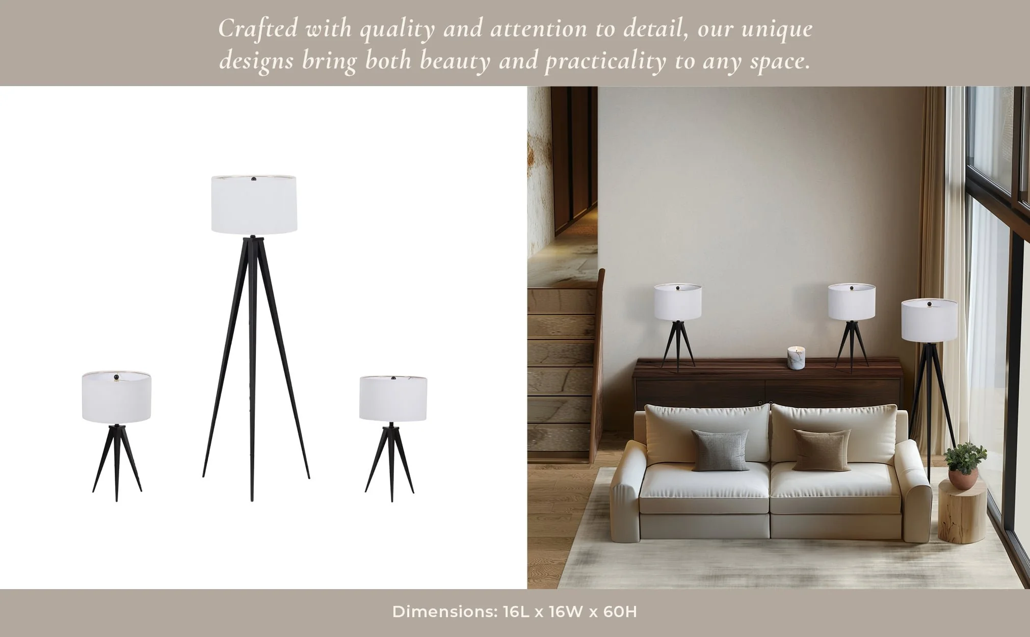 Metal,s/3,23/60"h,table&floor Tripod Lamps,blk - Image 11
