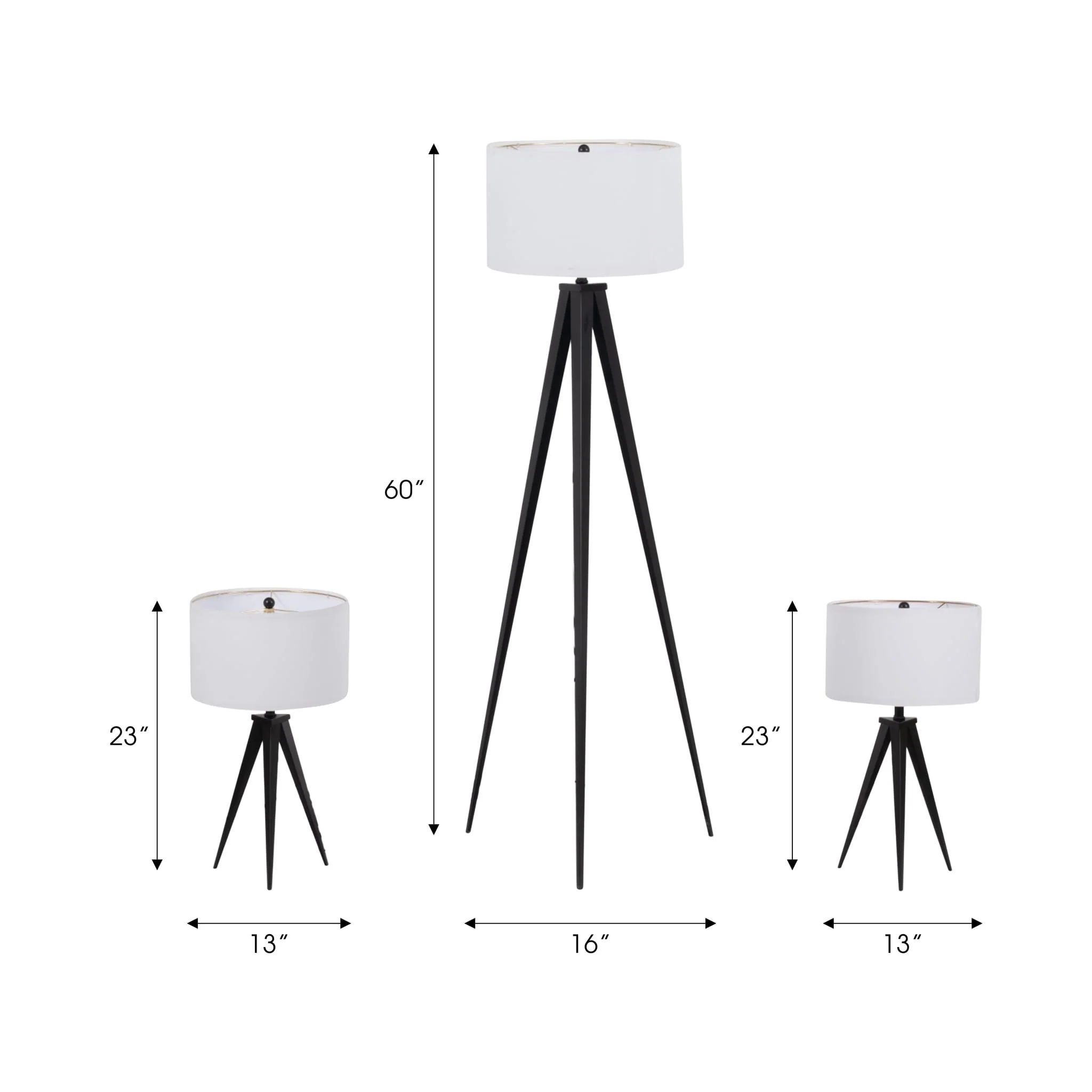 Metal,s/3,23/60"h,table&floor Tripod Lamps,blk - Image 7