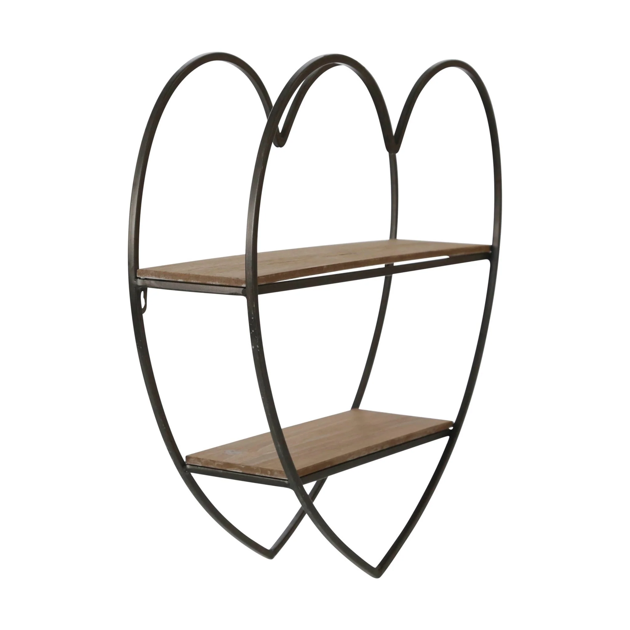 Metal/wood 2 Tier Heart Wall Shelf, Natural/black - Image 2