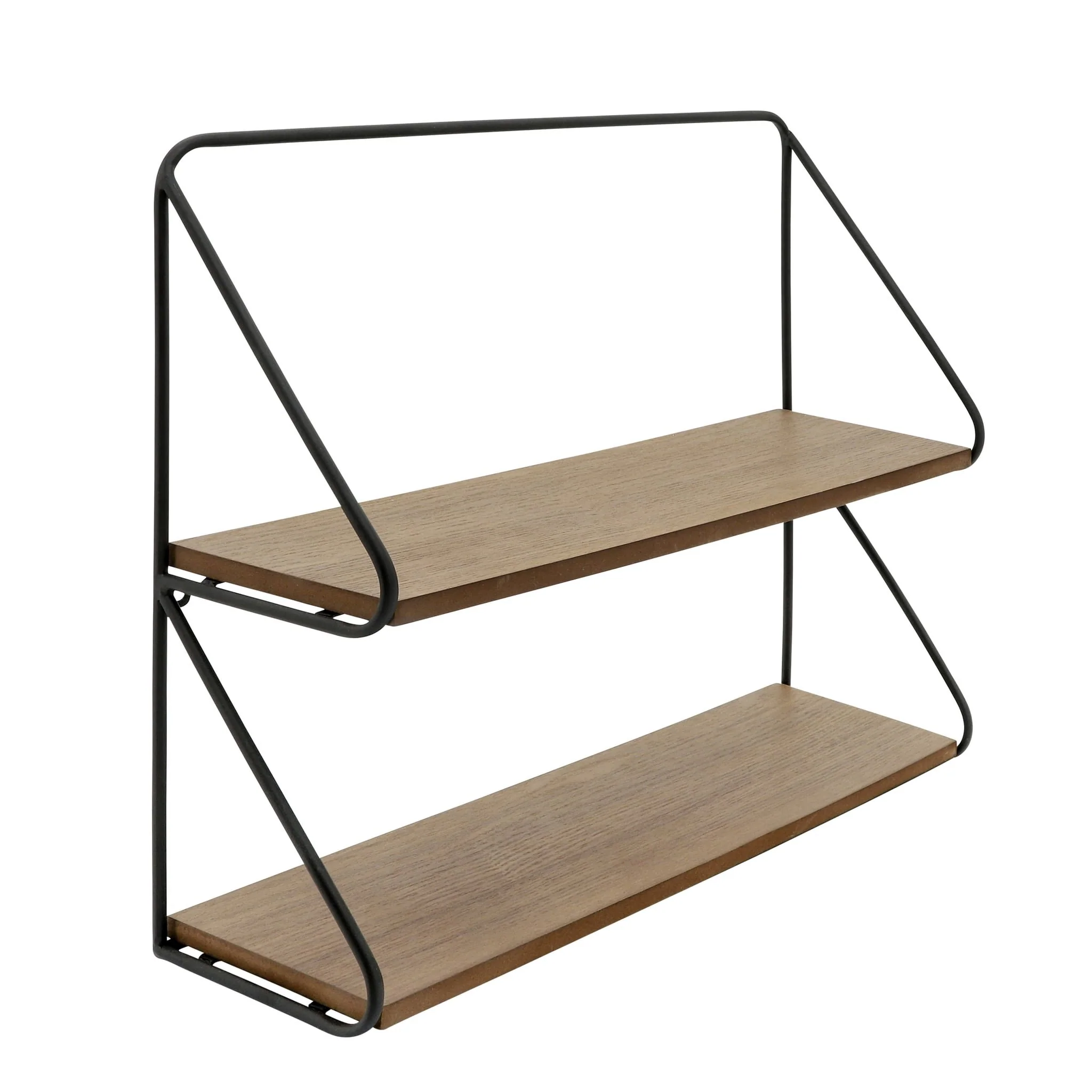 Metal /wood 20" 2 Tier Wall Shelf, Black/brwn - Image 2
