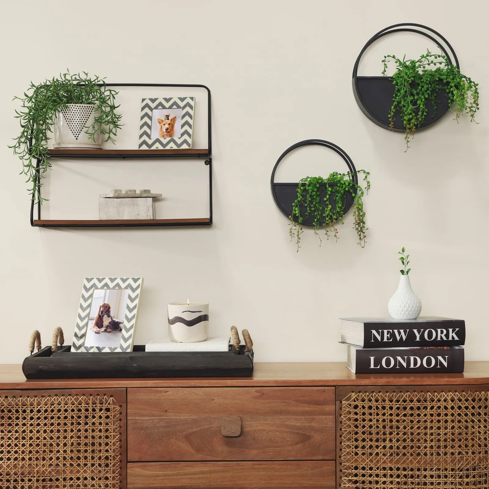 Metal /wood 20" 2 Tier Wall Shelf, Black/brwn - Image 7