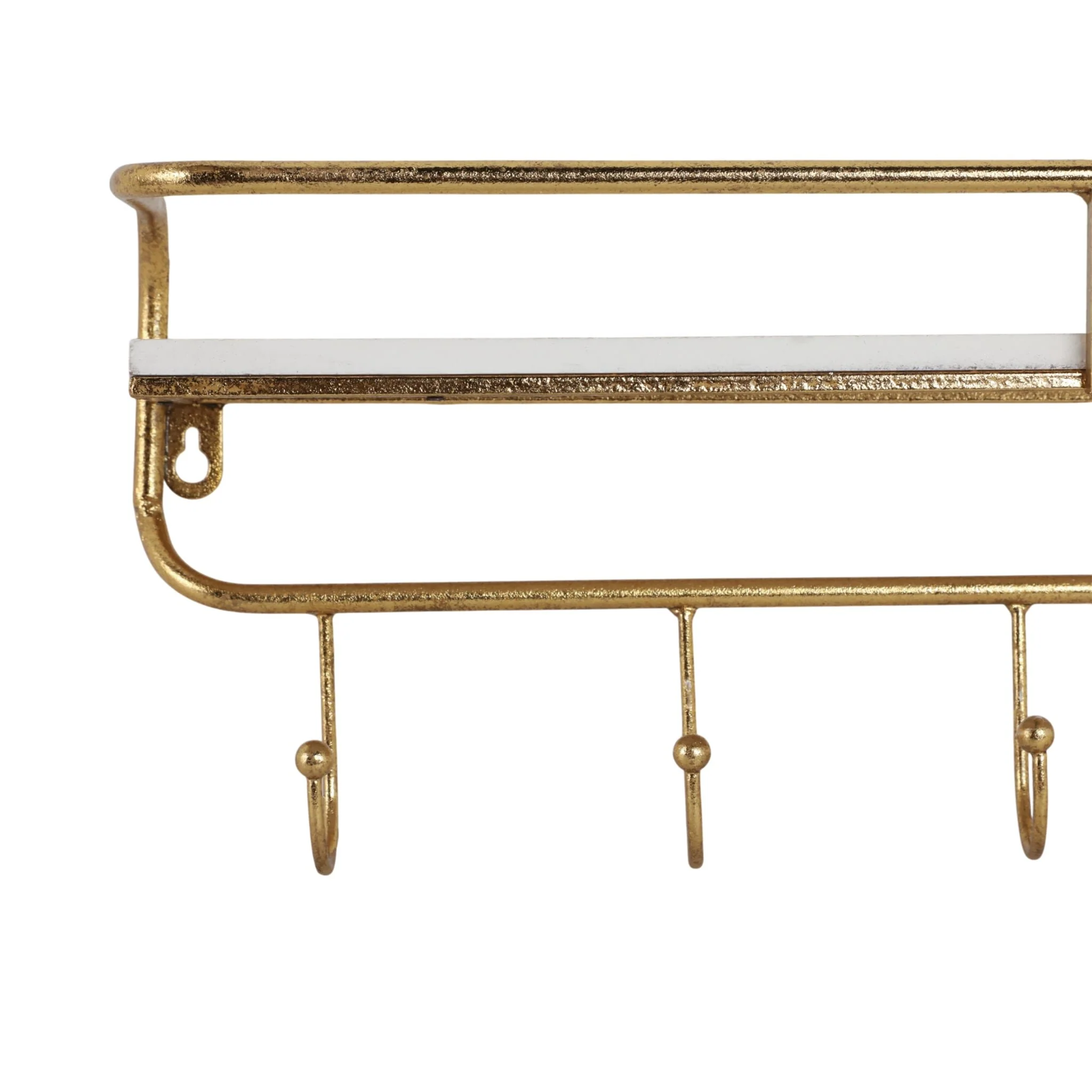 Metal/wood 20" 5  Hook Wall Shelf, White/gold - Image 5