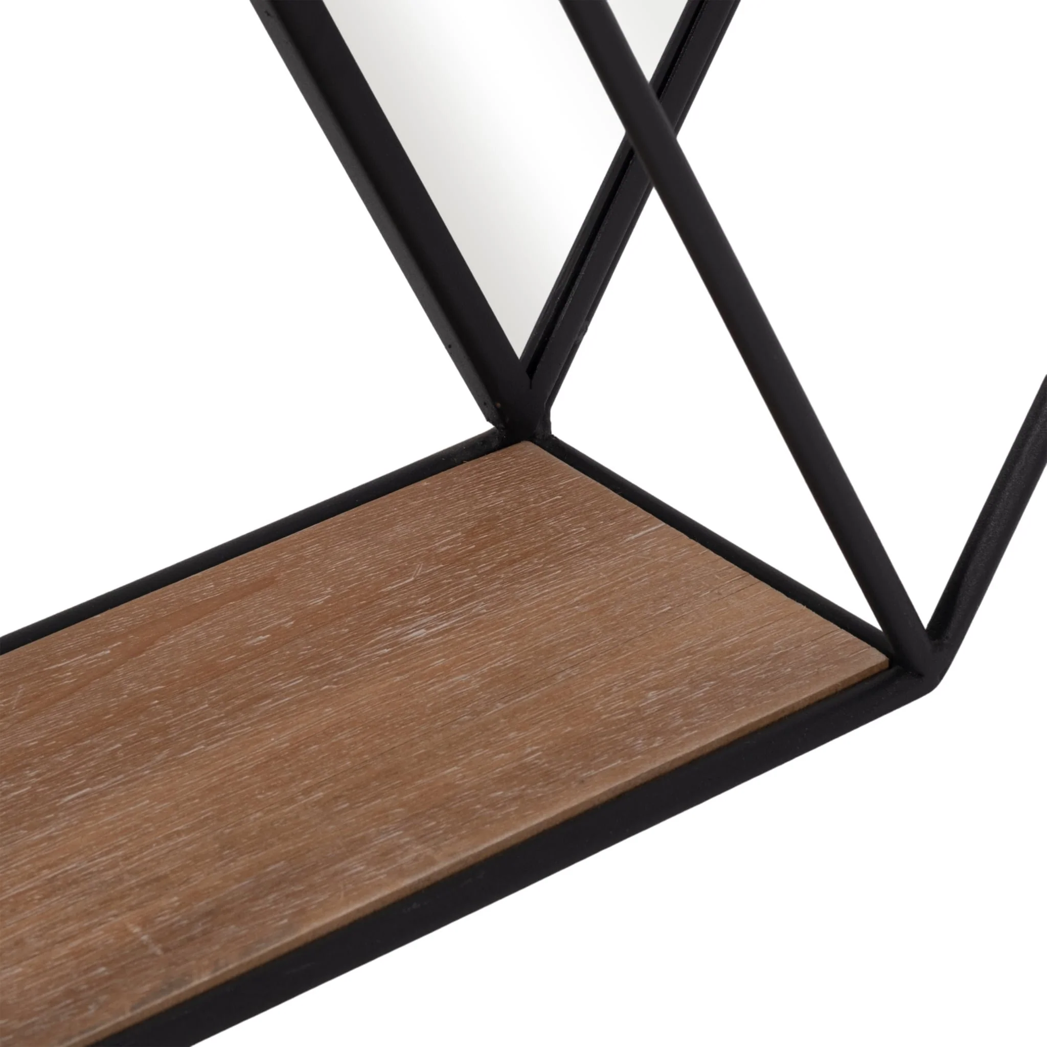 Metal/wood 20" Hexagon Mirrored Wall Shelf, Black - Image 6