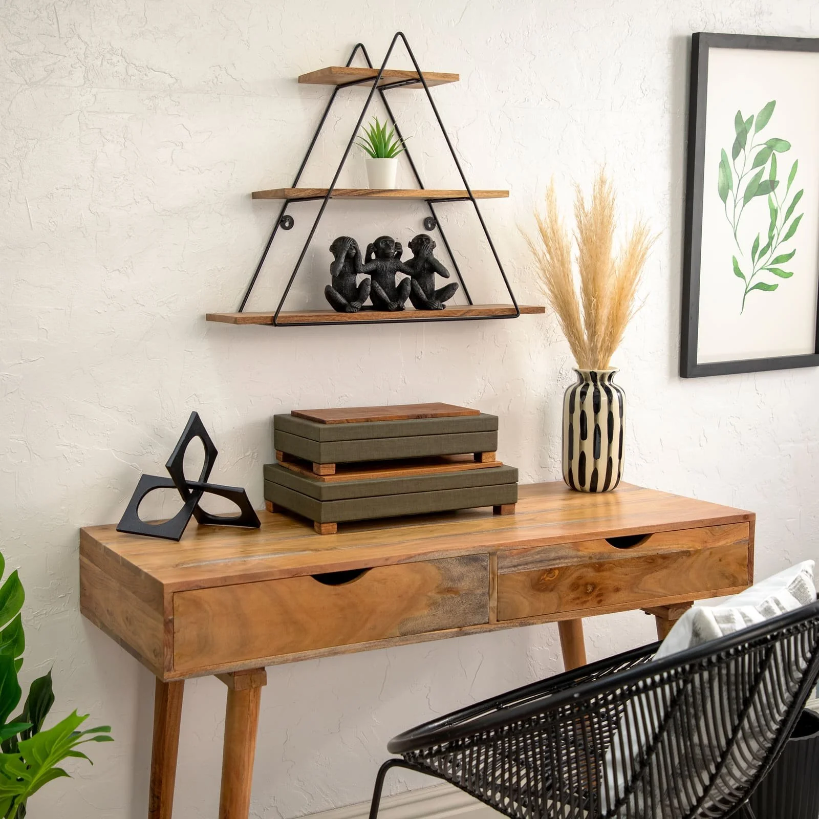 Metal/wood 20" Triangle Wall Shelf, Brown - Image 6