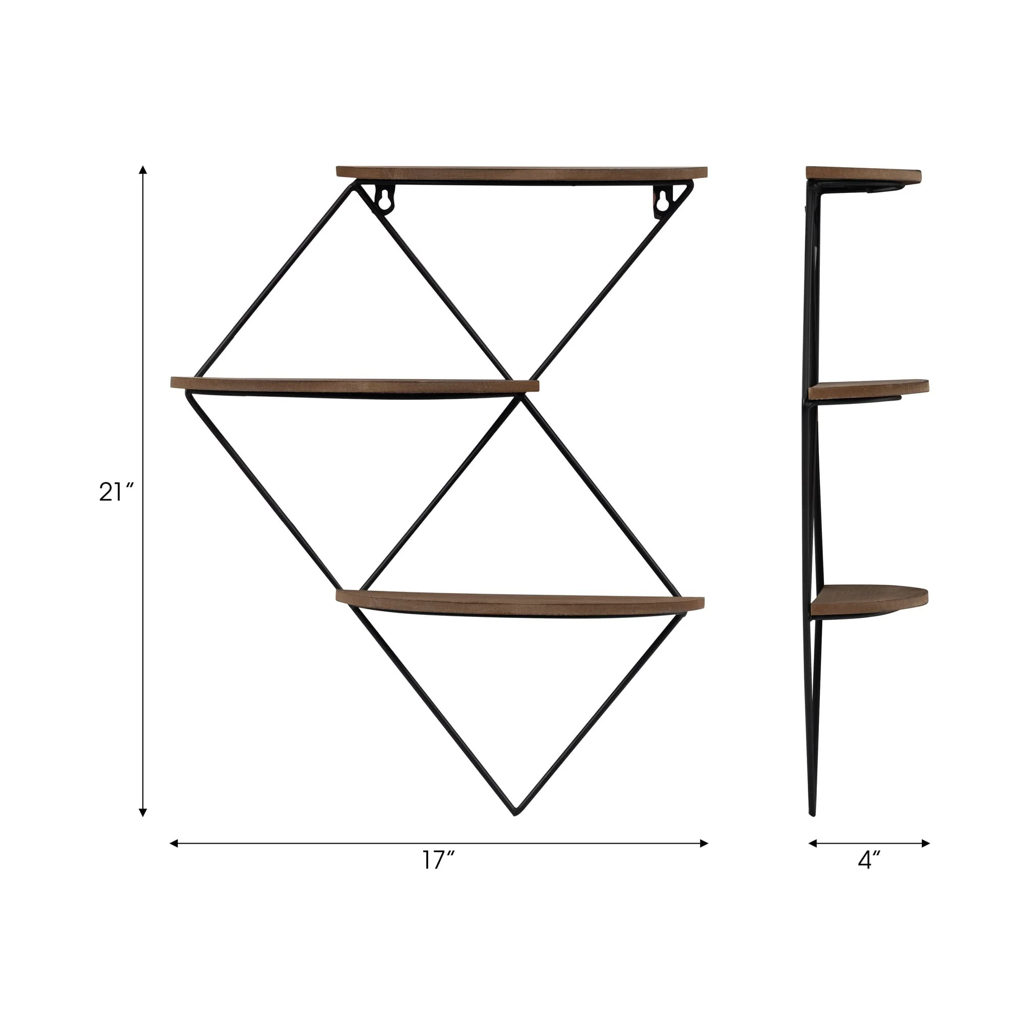Metal/wood, 21" 3-tier Diamond Wall Shelf, Brown/b - Image 6