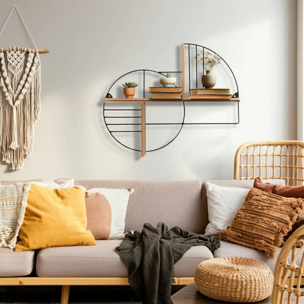 Metal/wood, 24" Modern Circles Wall Shelf, Natural - Image 11