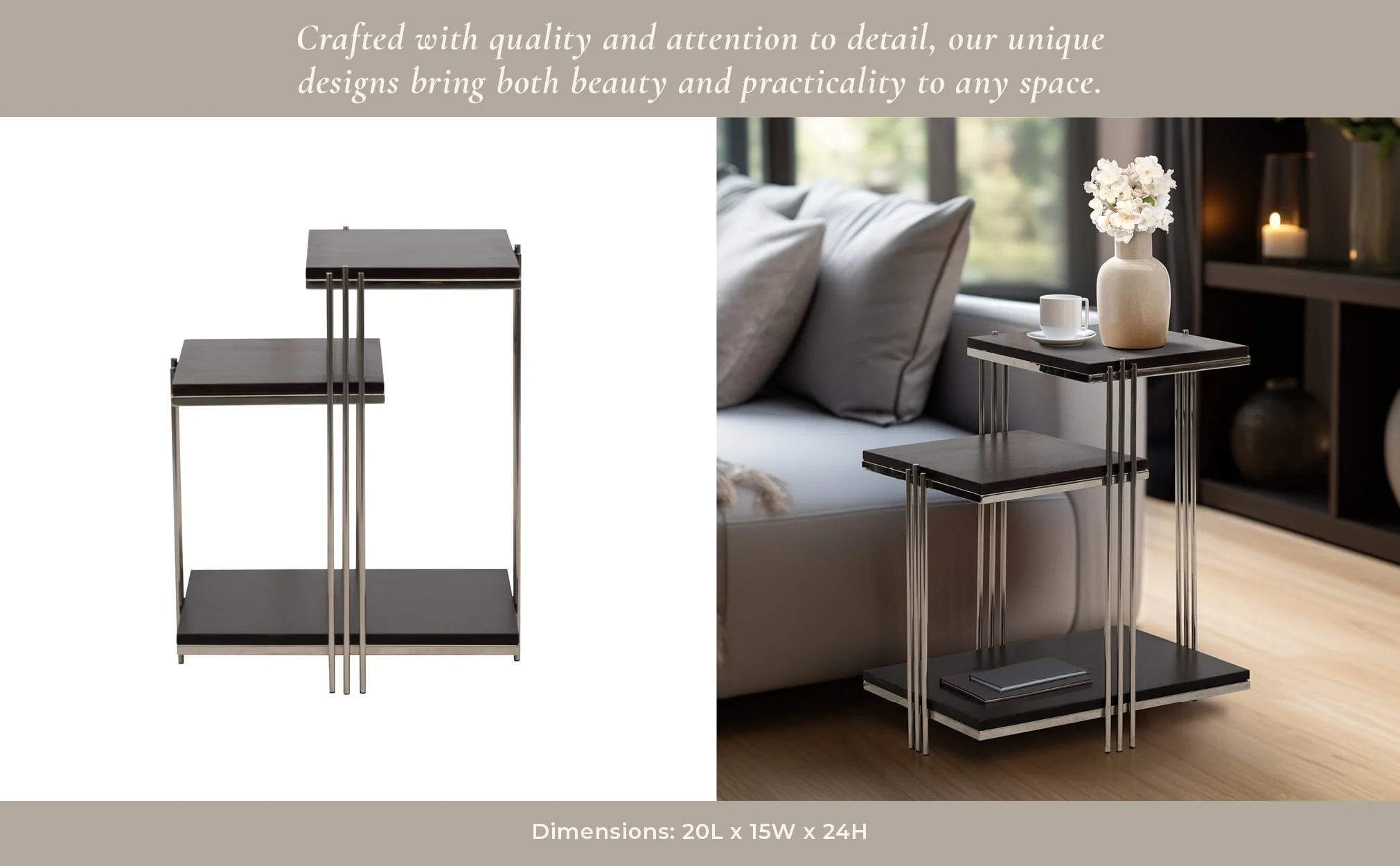 Metal/wood, 24" Three Tier Side Table - Image 12