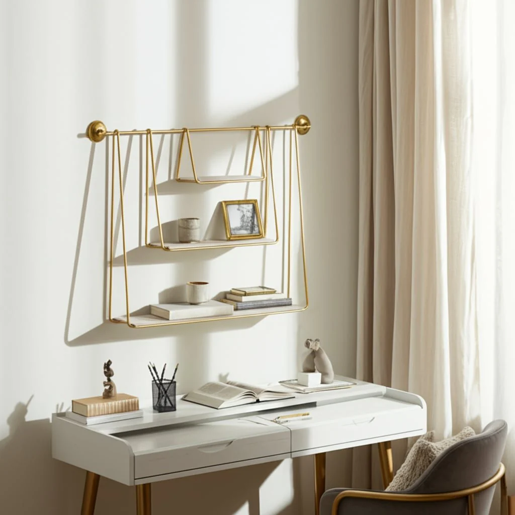 Metal/wood 29" 3-tier Hanging Wall Shelf, White - Image 8