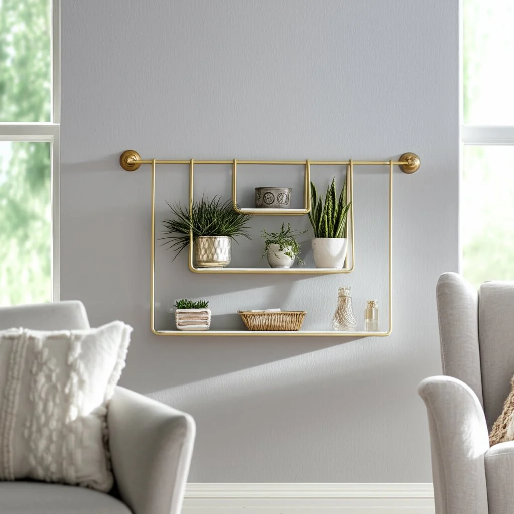 Metal/wood 29" 3-tier Hanging Wall Shelf, White - Image 9