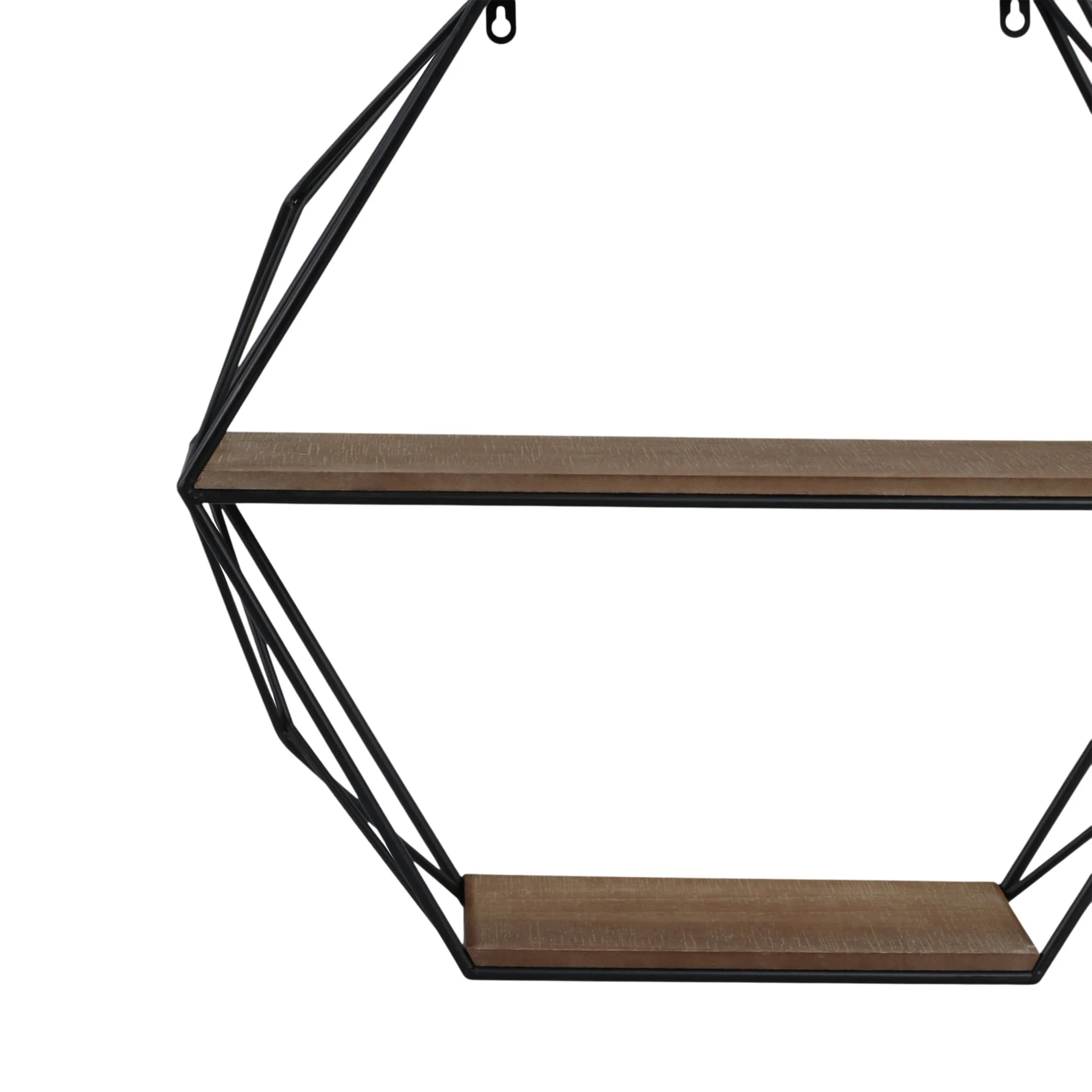 Metal/wood 3 Tier Hexagon Wall Shelf, Brown/black - Image 4
