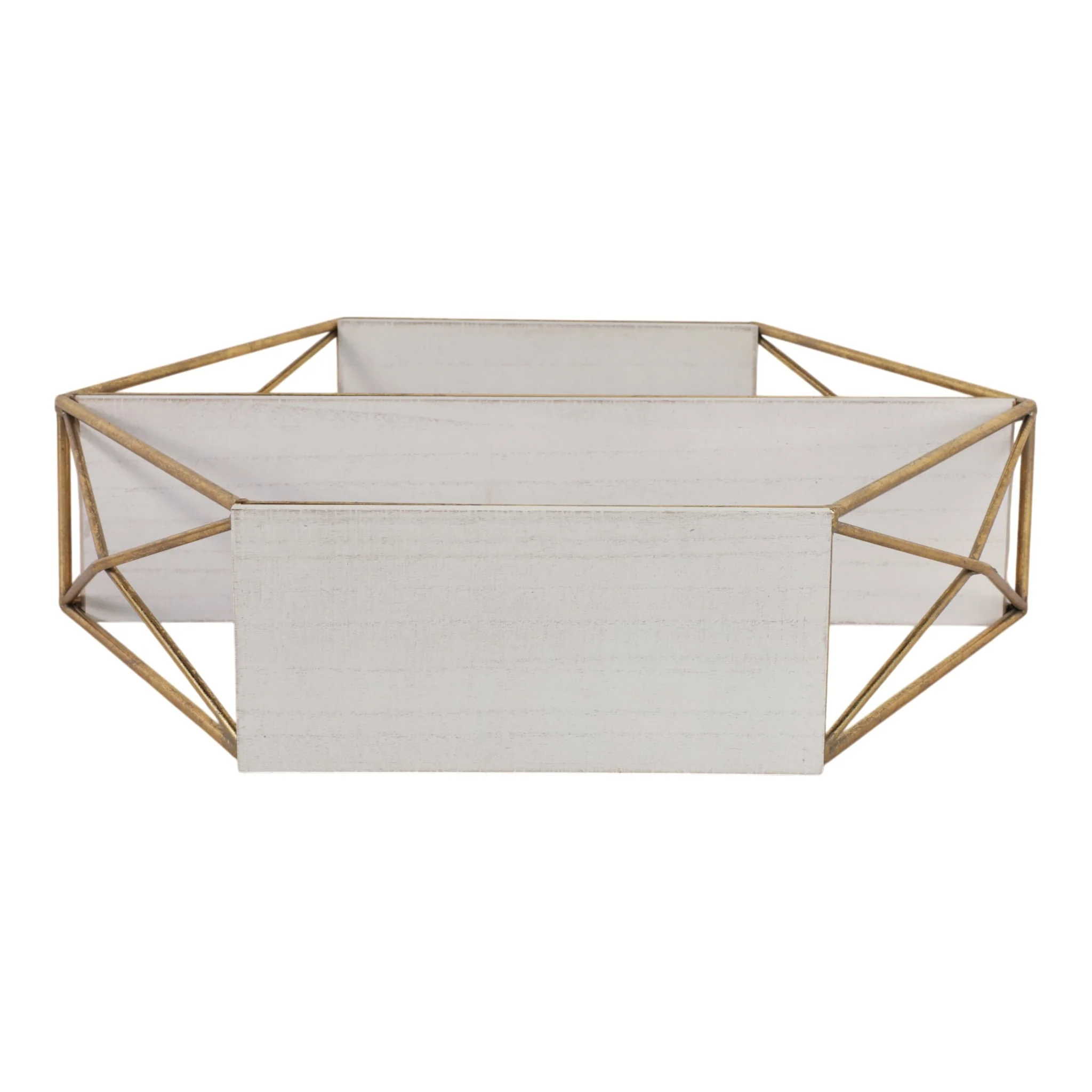 Metal / Wood 3 Tier Hexagon Wall Shelf, Gold - Image 7