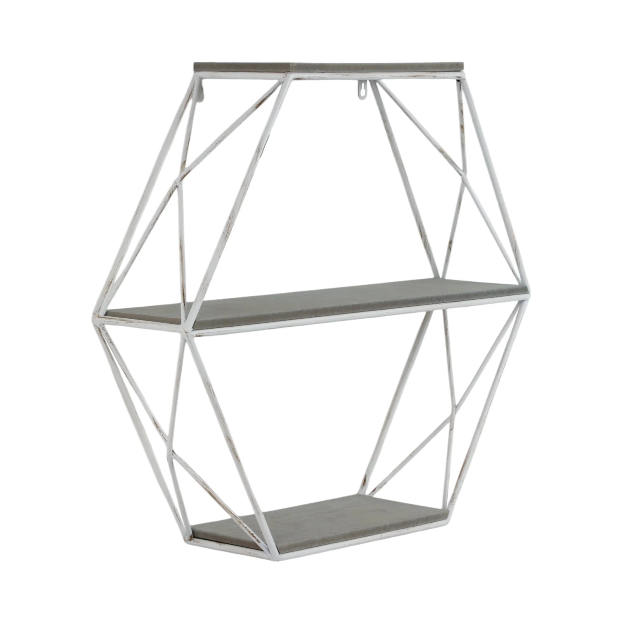 Metal/wood 3 Tier Hexagon Wall Shelf, Gray/white - Image 2