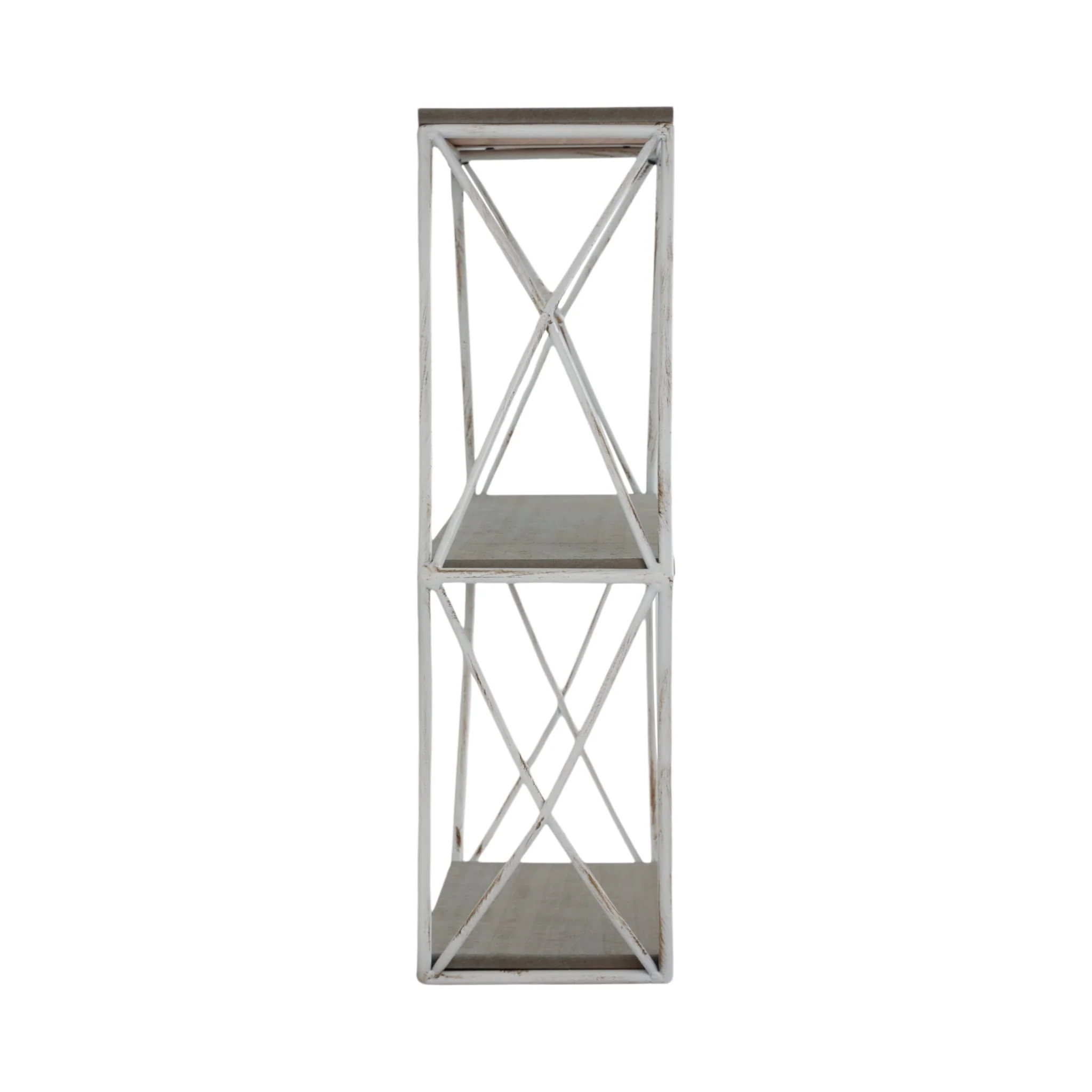 Metal/wood 3 Tier Hexagon Wall Shelf, Gray/white - Image 3