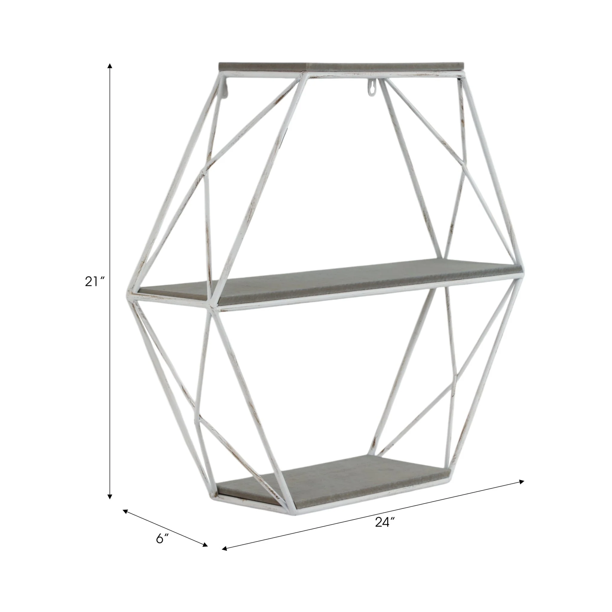 Metal/wood 3 Tier Hexagon Wall Shelf, Gray/white - Image 7