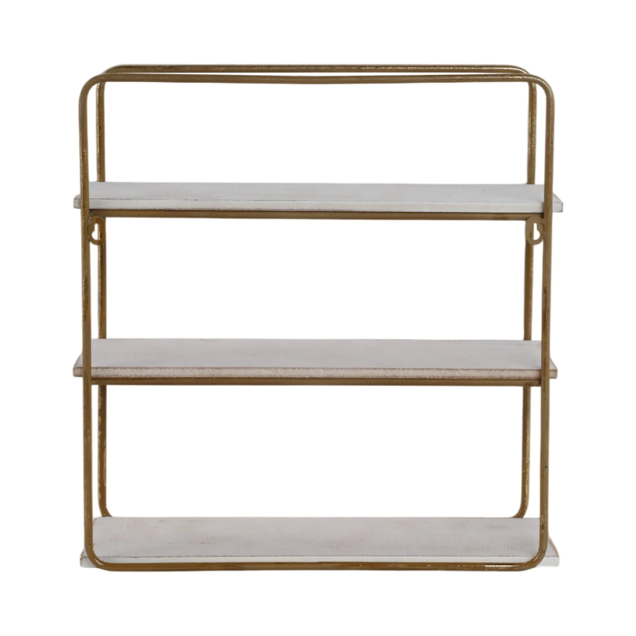 Metal / Wood 3 Tier Wall Shelf, Gold - Image 6