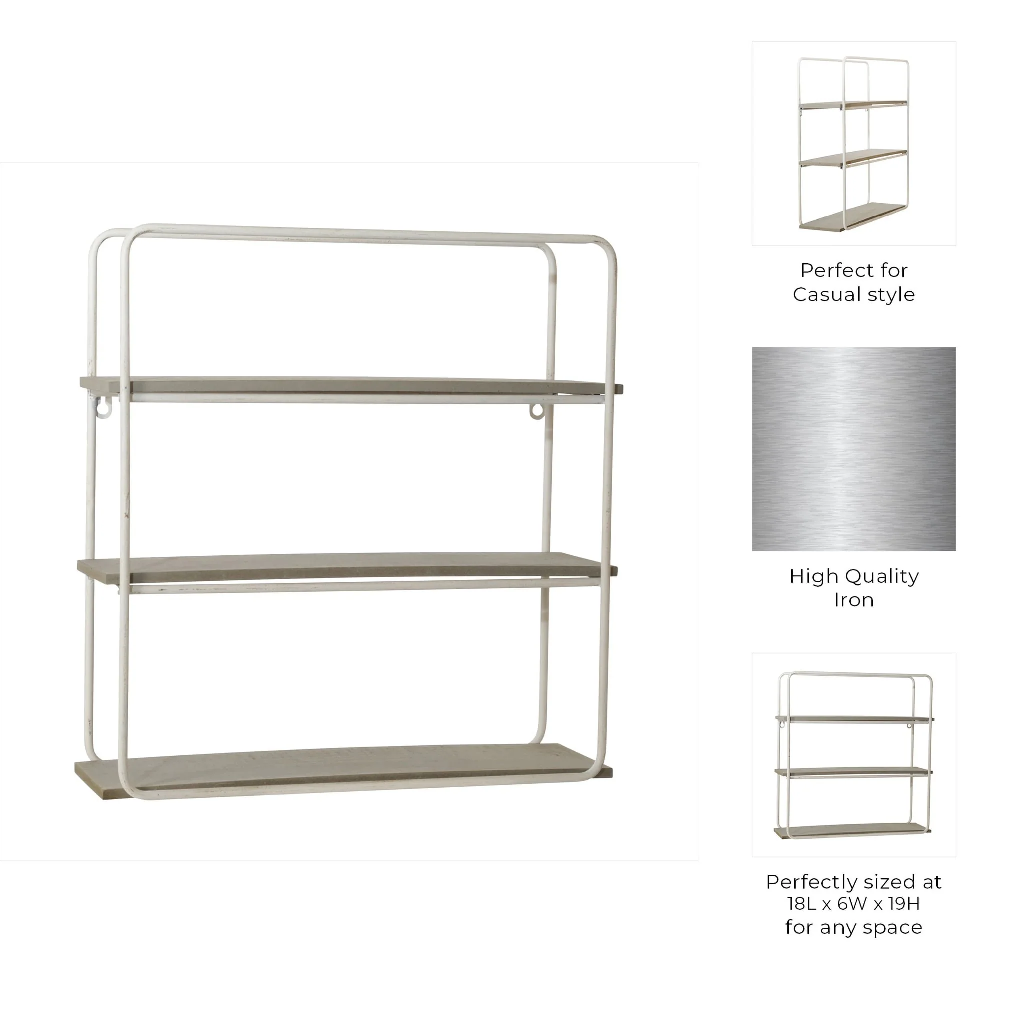 Metal/wood 3 Tier Wall Shelf, Gray/white - Image 6