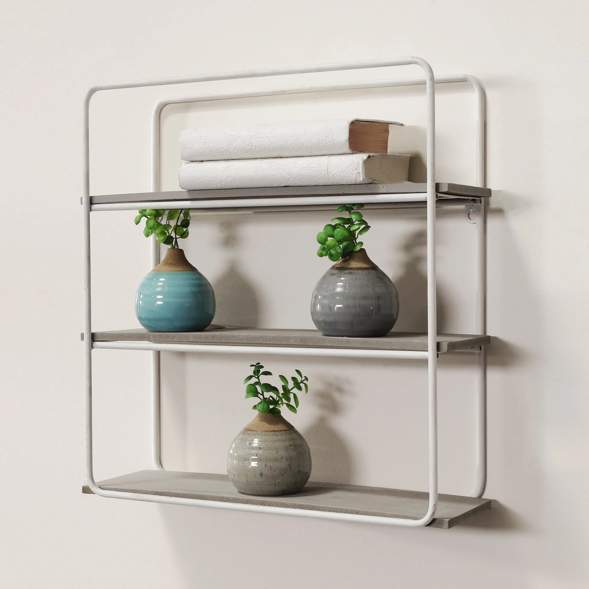 Metal/wood 3 Tier Wall Shelf, Gray/white - Image 7