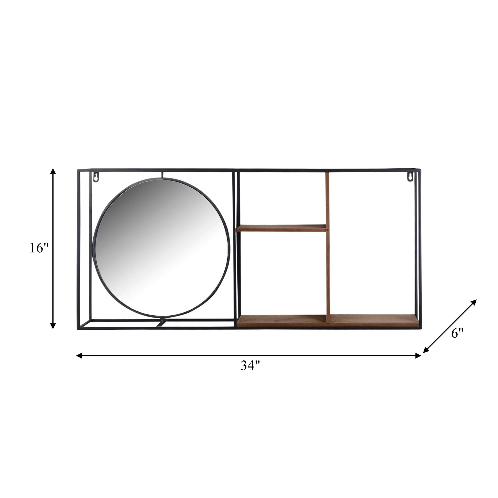Metal/wood 34"l Wall Shelf With Mirror, Black/brow - Image 8