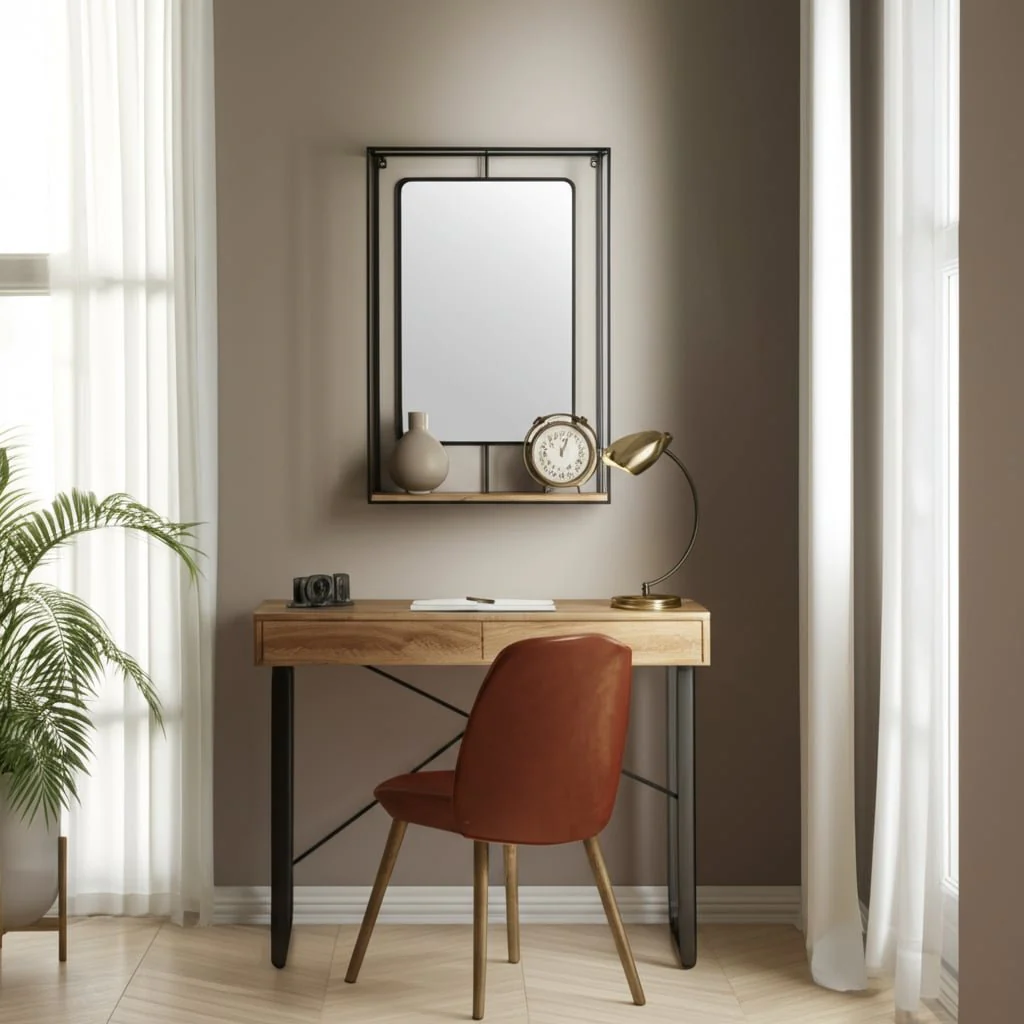 Metal/wood 36"h Wall Shelf With Mirror, Black/brow - Image 10