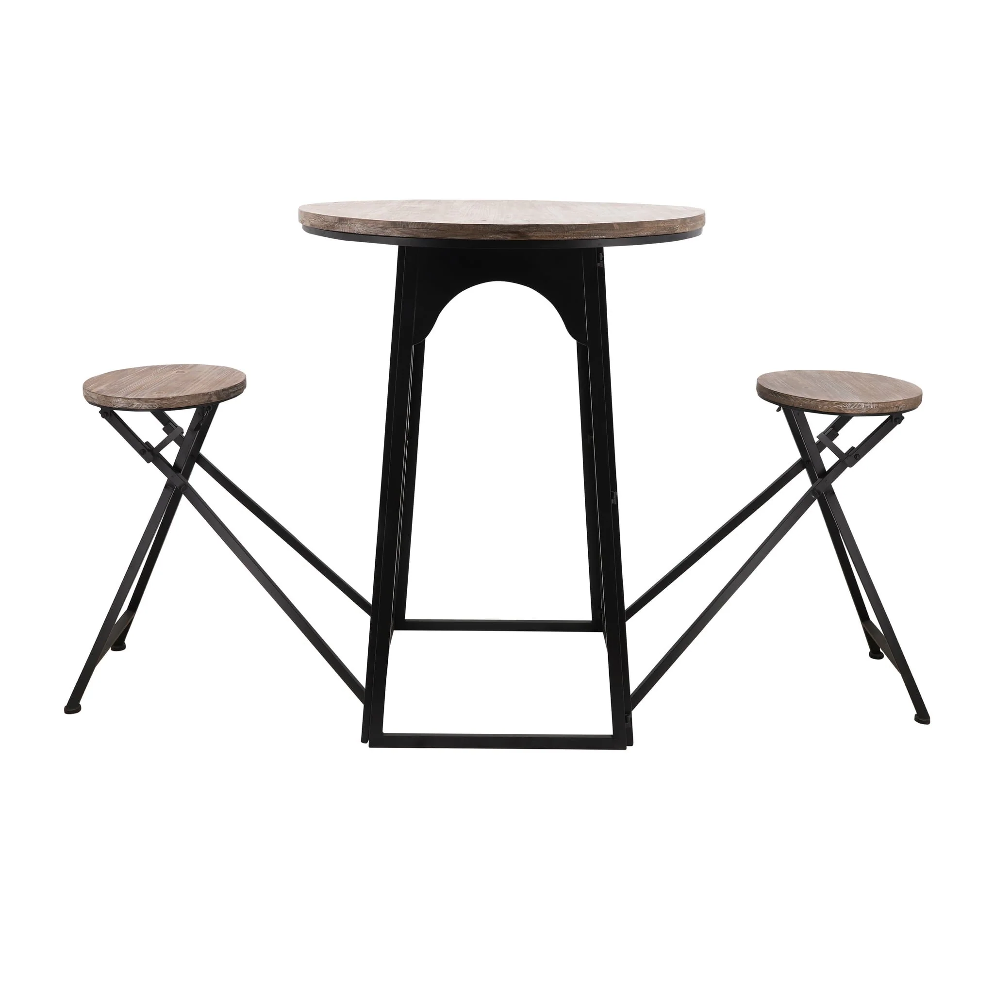 Metal/wood, 41"h Table W/ Folding Chairs, Brown - Image 2