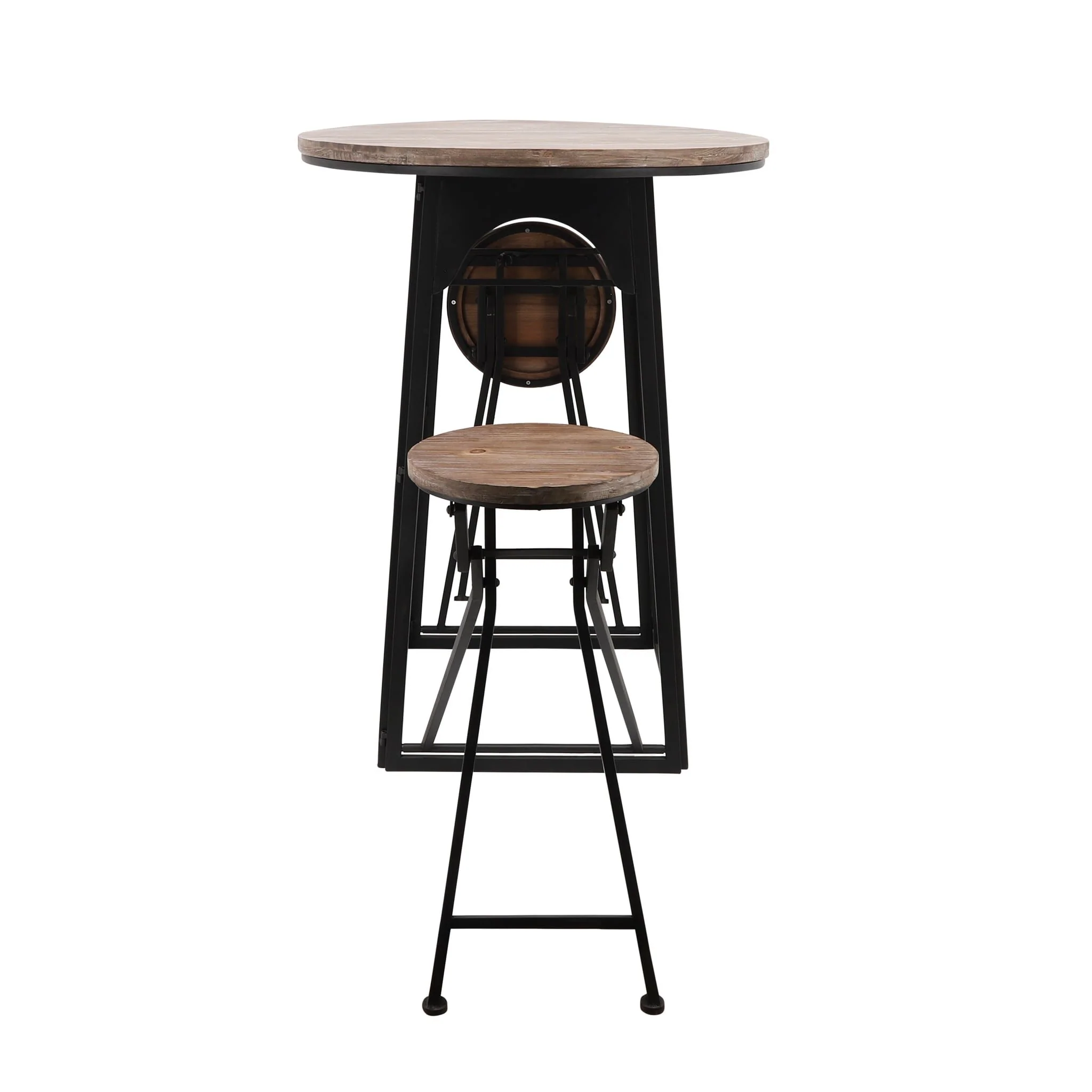 Metal/wood, 41"h Table W/ Folding Chairs, Brown - Image 3