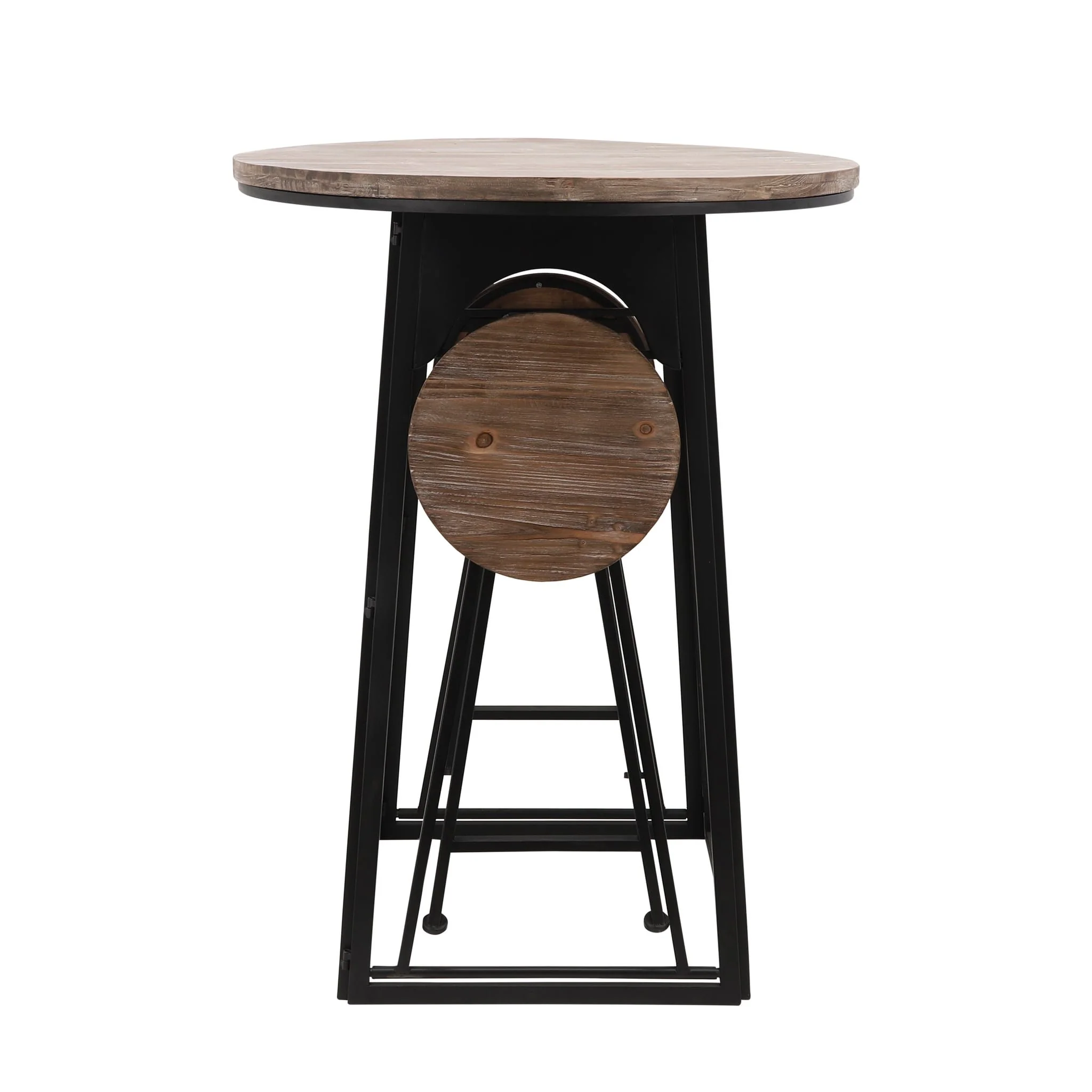 Metal/wood, 41"h Table W/ Folding Chairs, Brown - Image 4