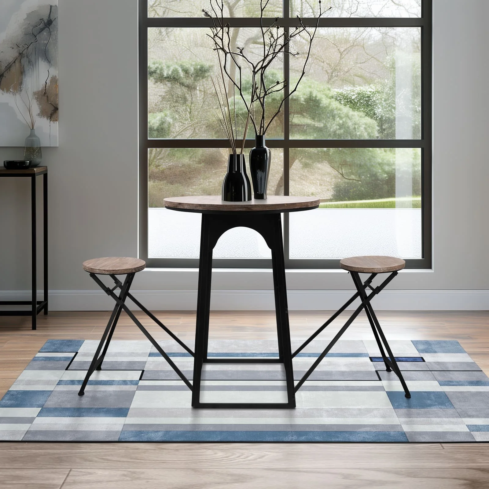 Metal/wood, 41"h Table W/ Folding Chairs, Brown - Image 8