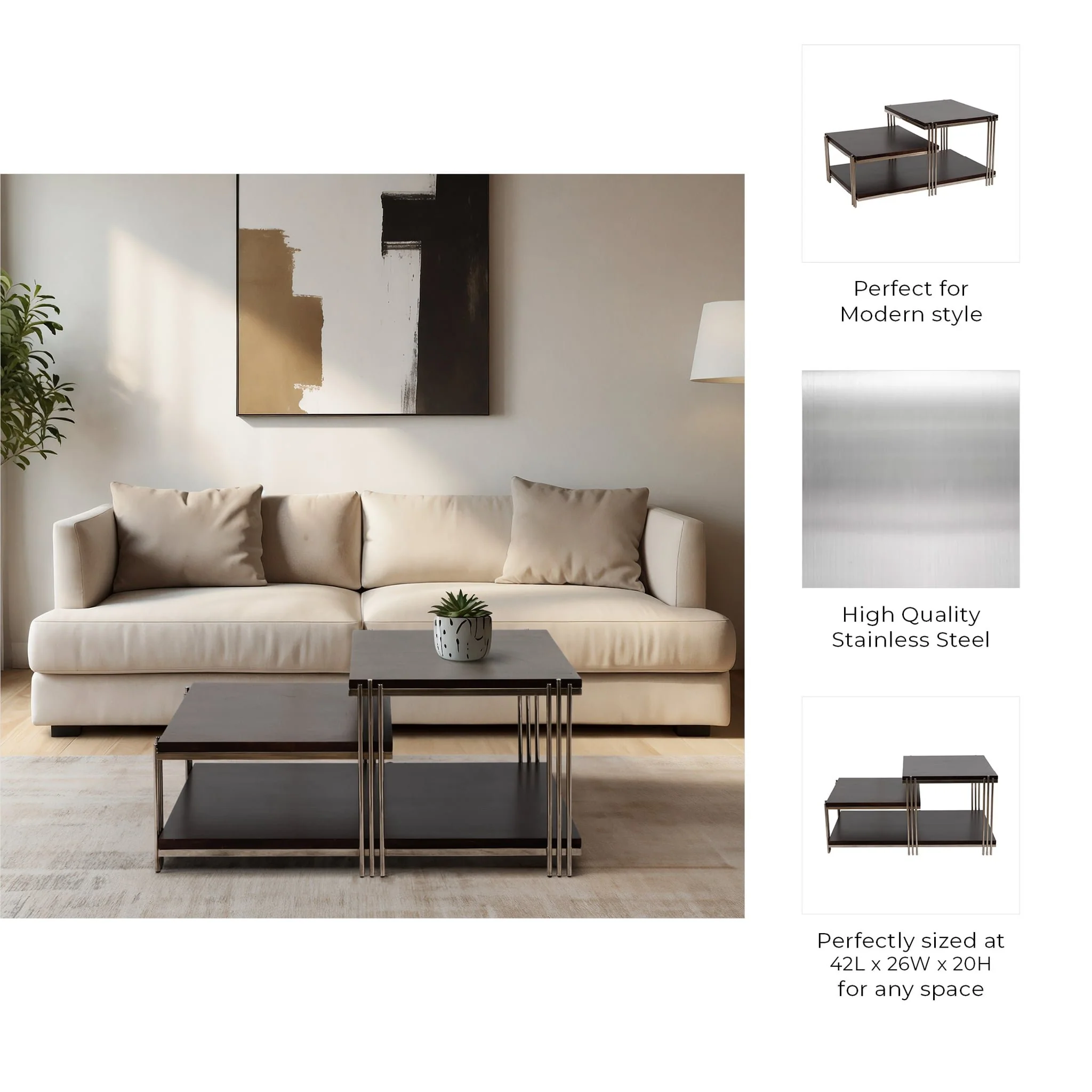 Metal/wood, 42" Three Tier Coffee Table - Image 9