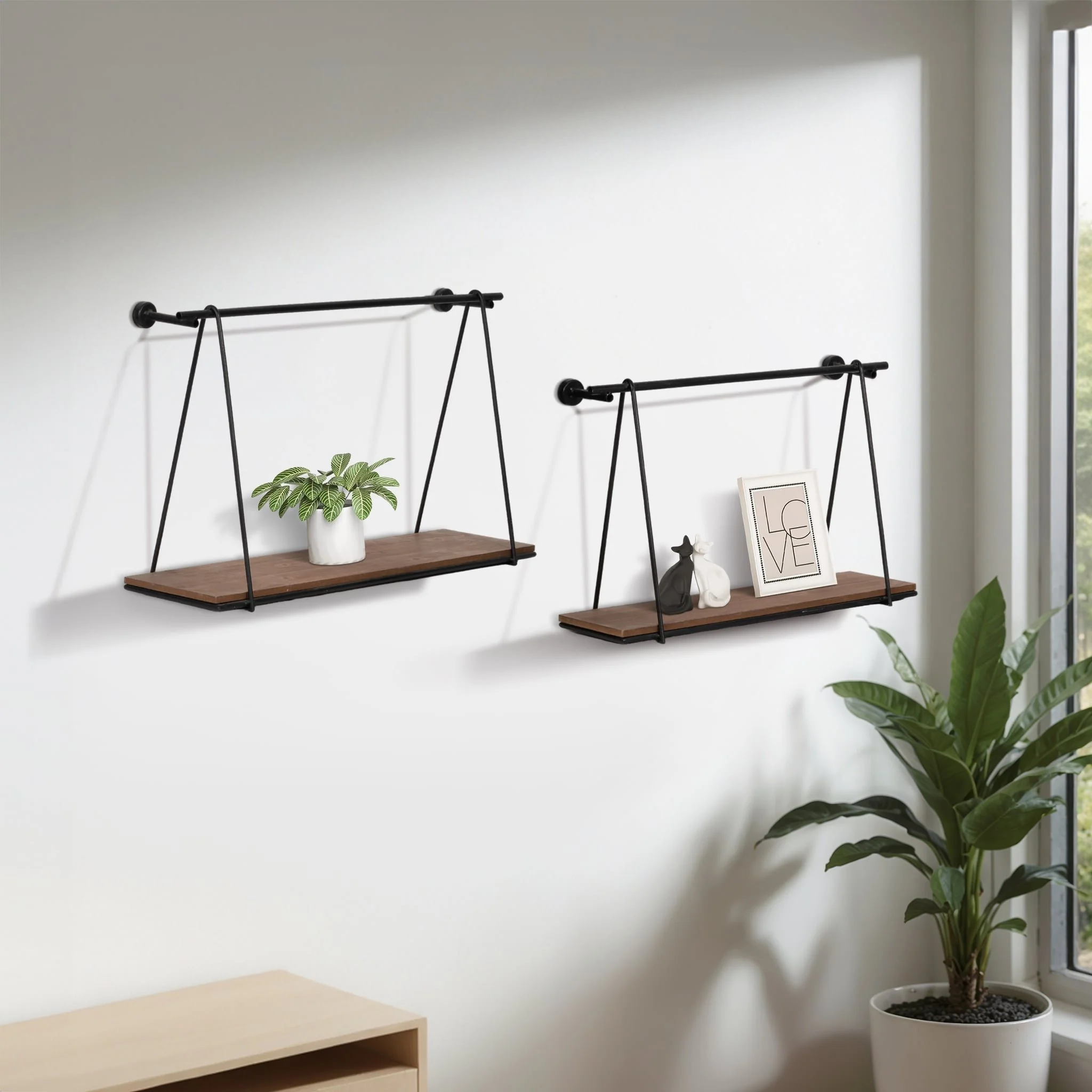 Metal/wood, S/2 12/14"h Swing Like Wall Shelves, B - Image 8