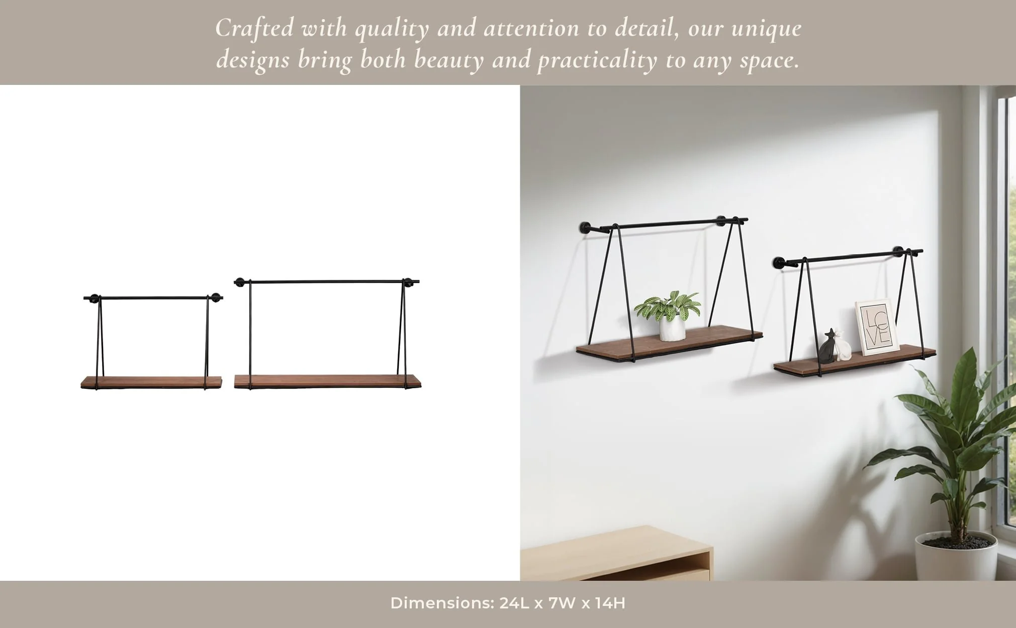 Metal/wood, S/2 12/14"h Swing Like Wall Shelves, B - Image 9