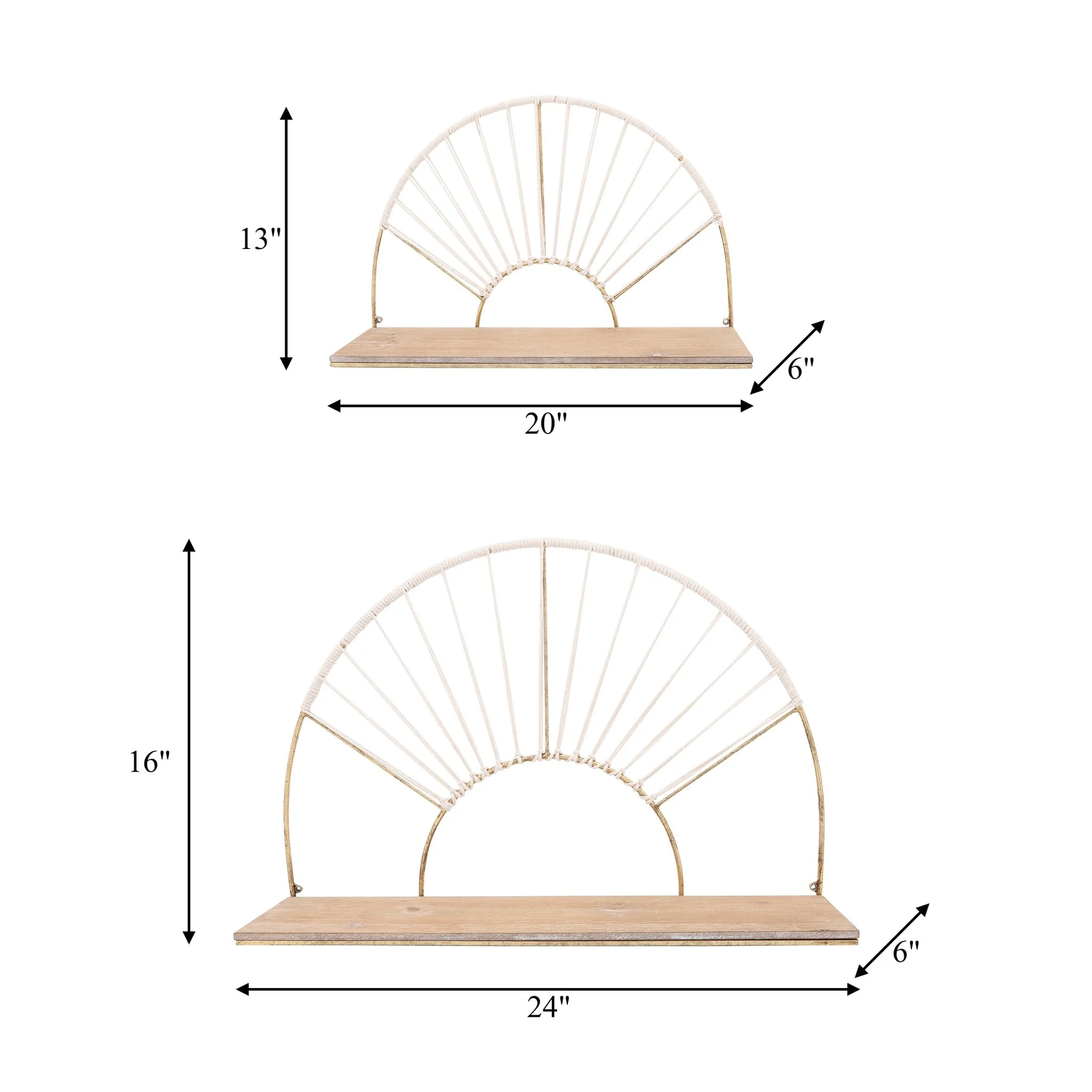 Metal/wood, S/2 13/16"h Arched Wall Shelves, Gold - Image 8