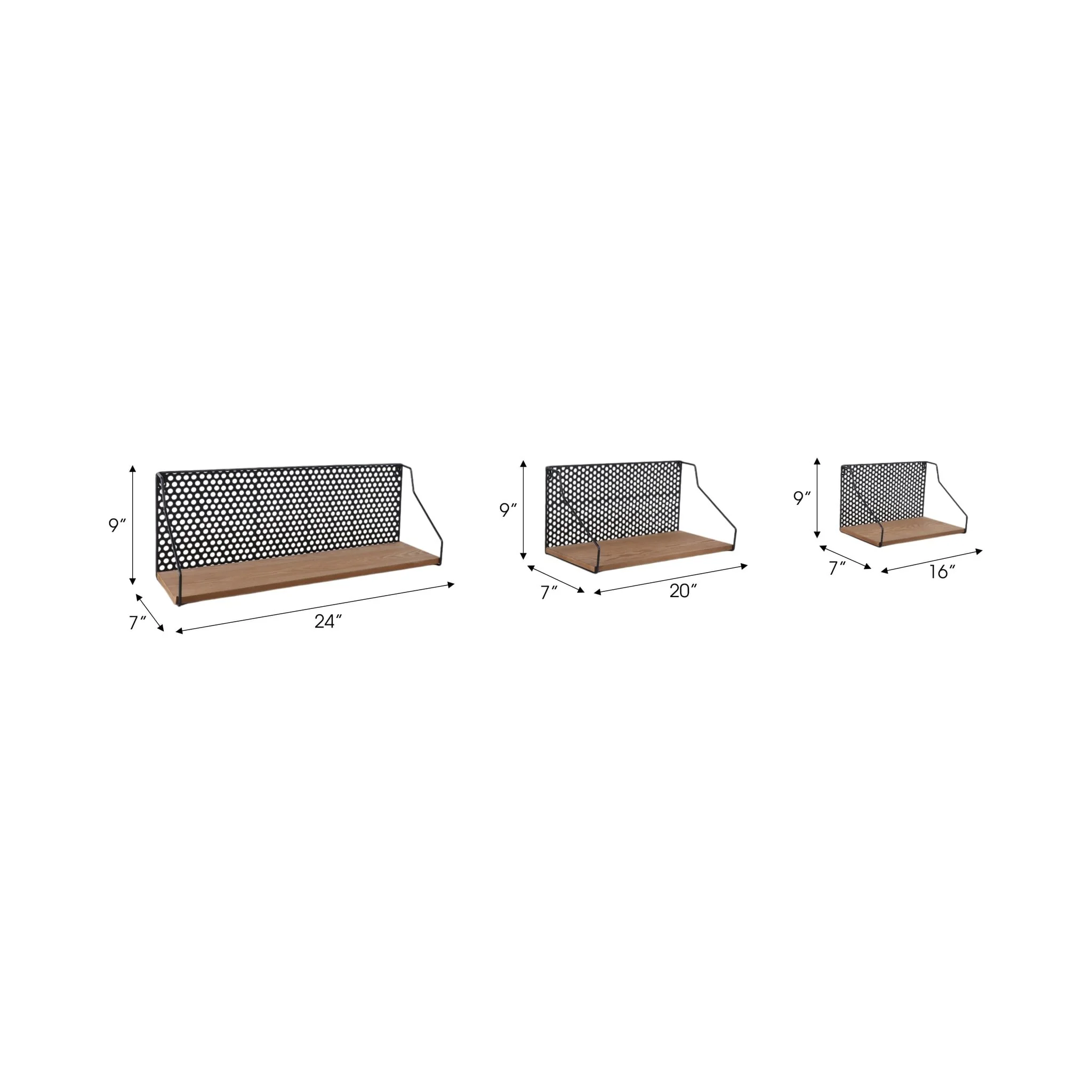 Metal/wood, S/3 16/20/24" Shelves, Natural/black - Image 7