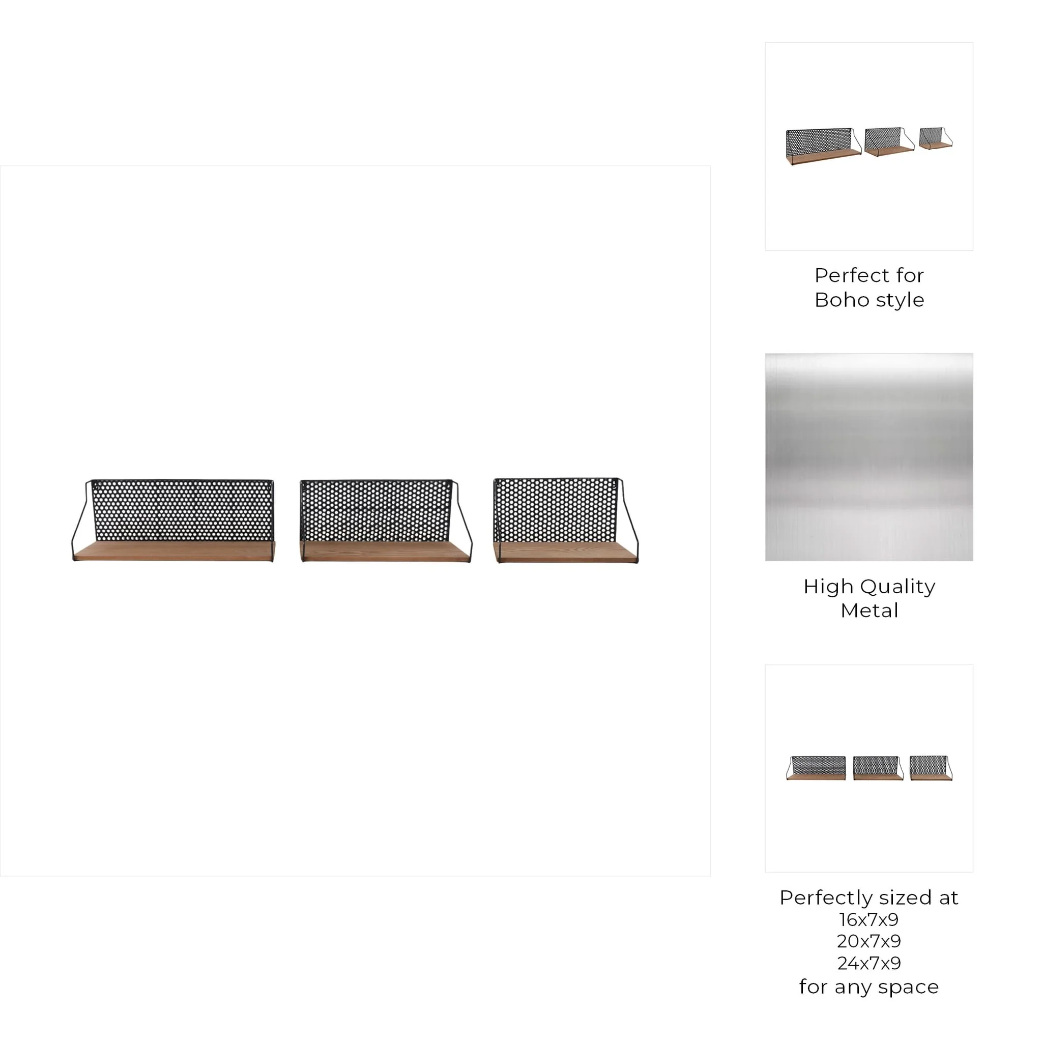 Metal/wood, S/3 16/20/24" Shelves, Natural/black - Image 8