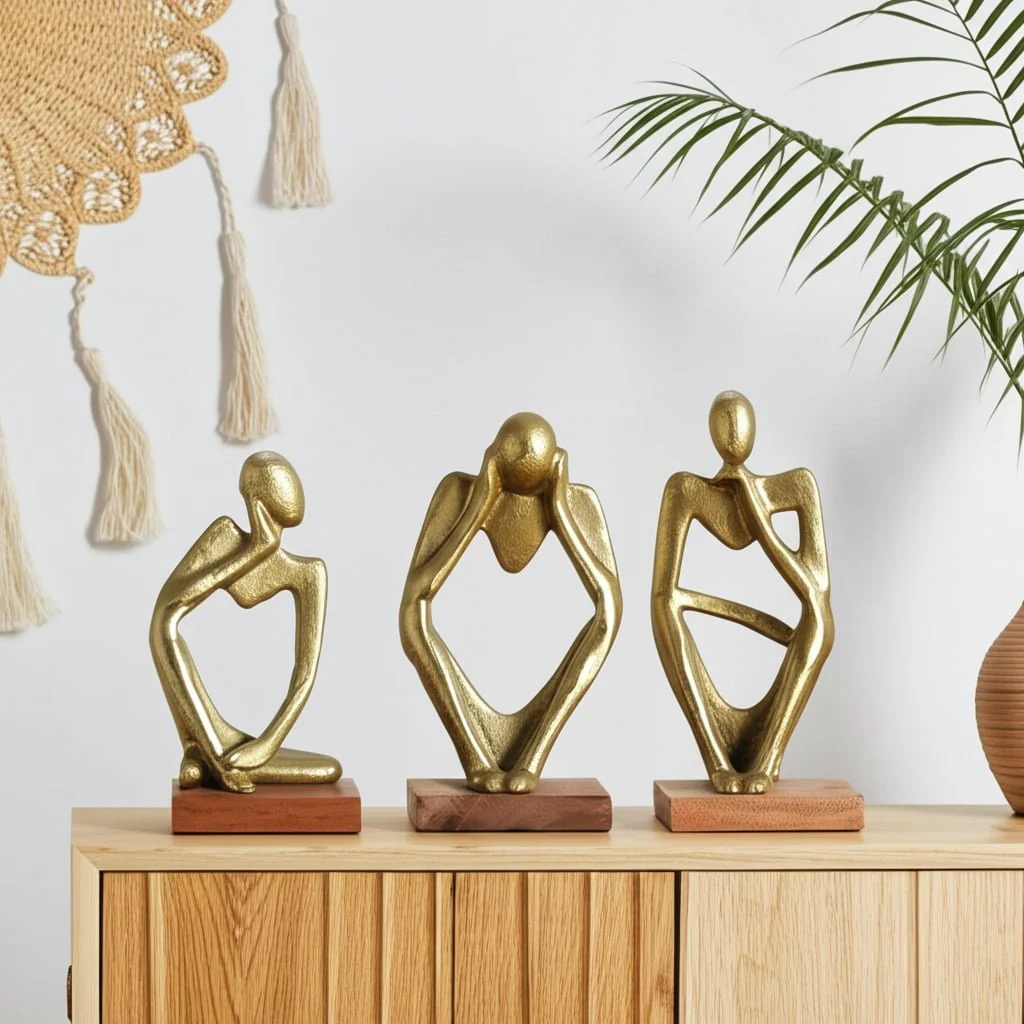Metal/wood, S/3 9" Deep Thoughts, Gold - Image 10