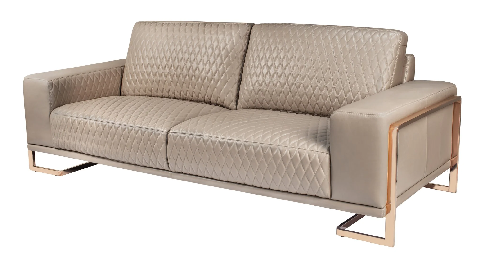 Mia Bella Gianna Leather Sofa - Light Coffee/Rose Gold