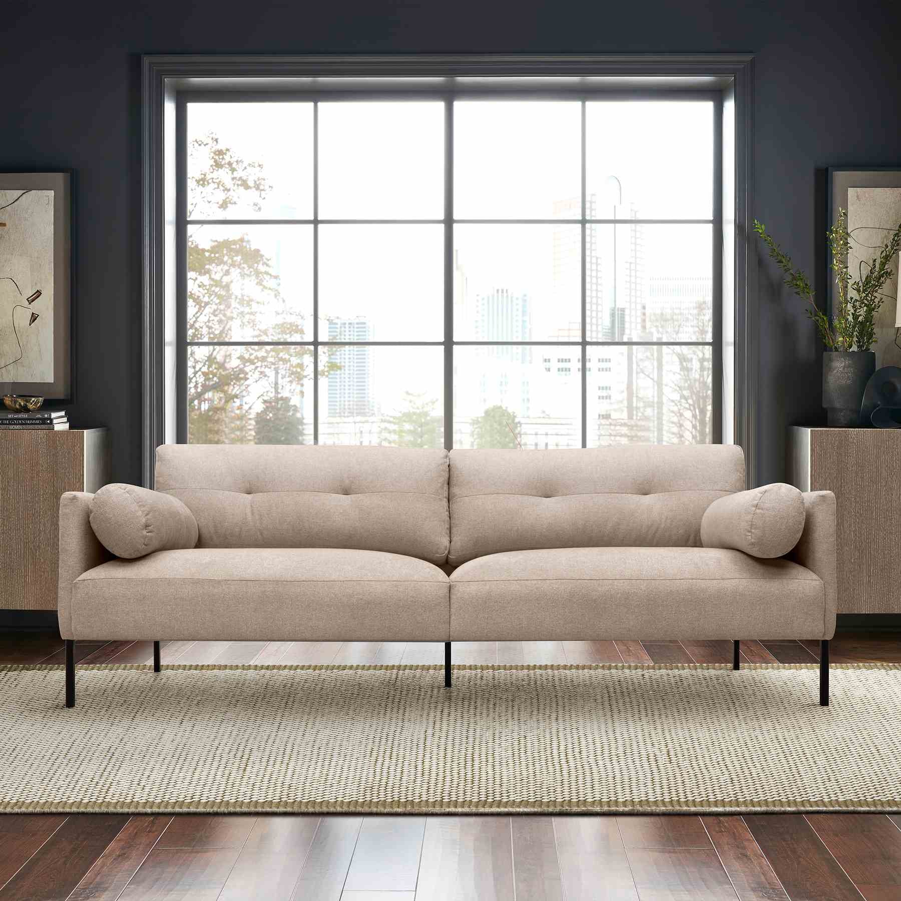 Michalina 84" Beige Fabric Sofa with Black Metal Legs - Image 9