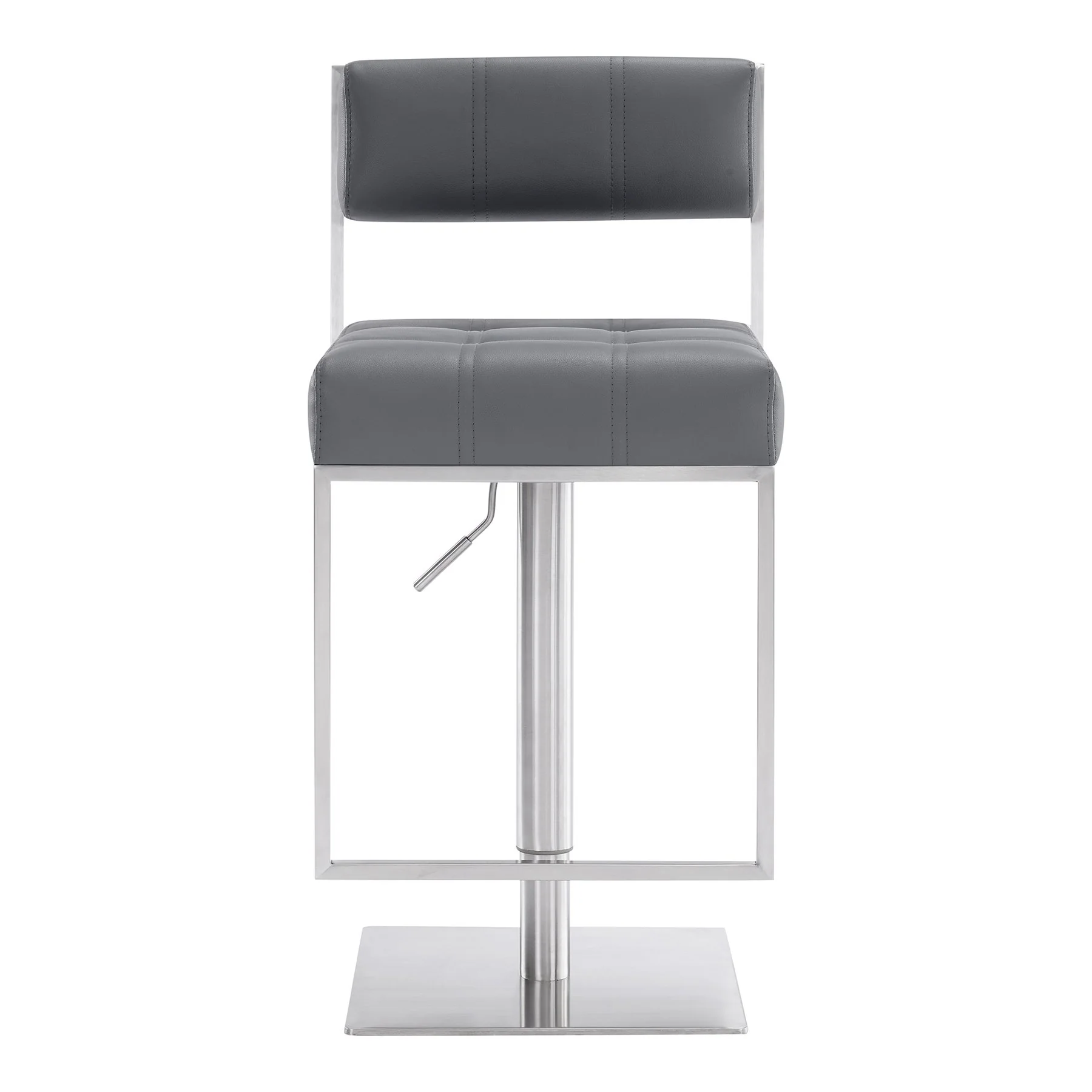 Michele Swivel Adjustable Height Gray Faux Leather and Brushed Stainless Steel Bar Stool - Image 2