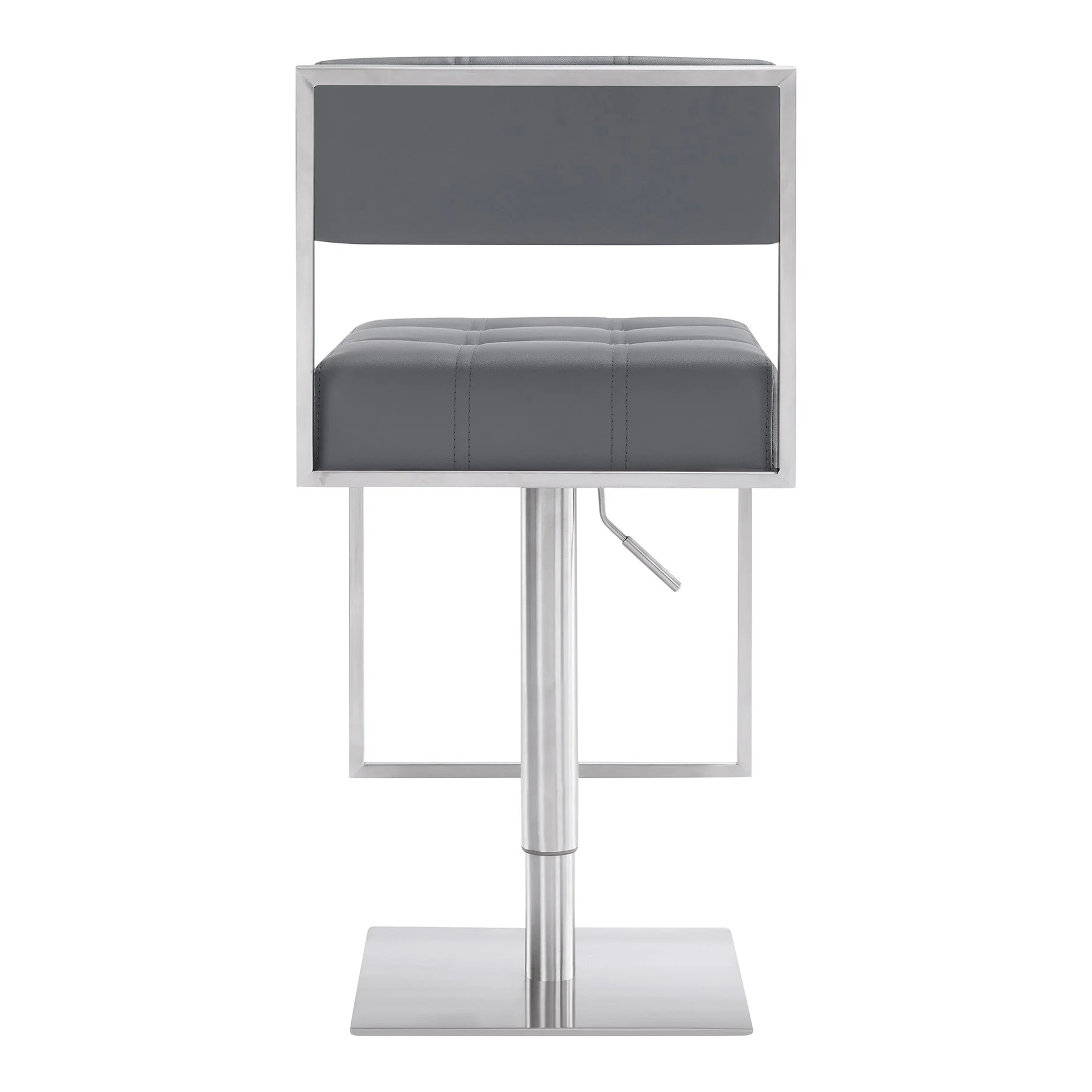 Michele Swivel Adjustable Height Gray Faux Leather and Brushed Stainless Steel Bar Stool - Image 4