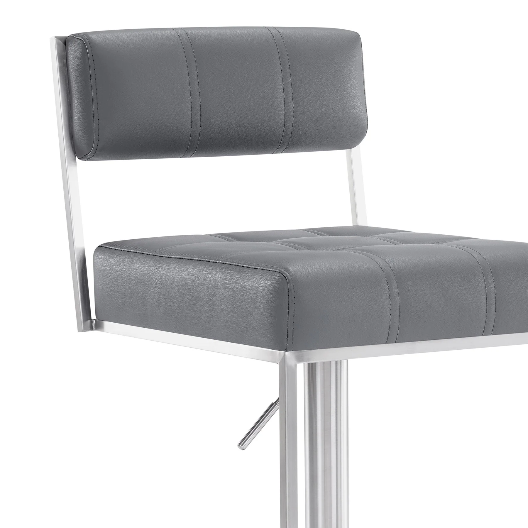 Michele Swivel Adjustable Height Gray Faux Leather and Brushed Stainless Steel Bar Stool - Image 5